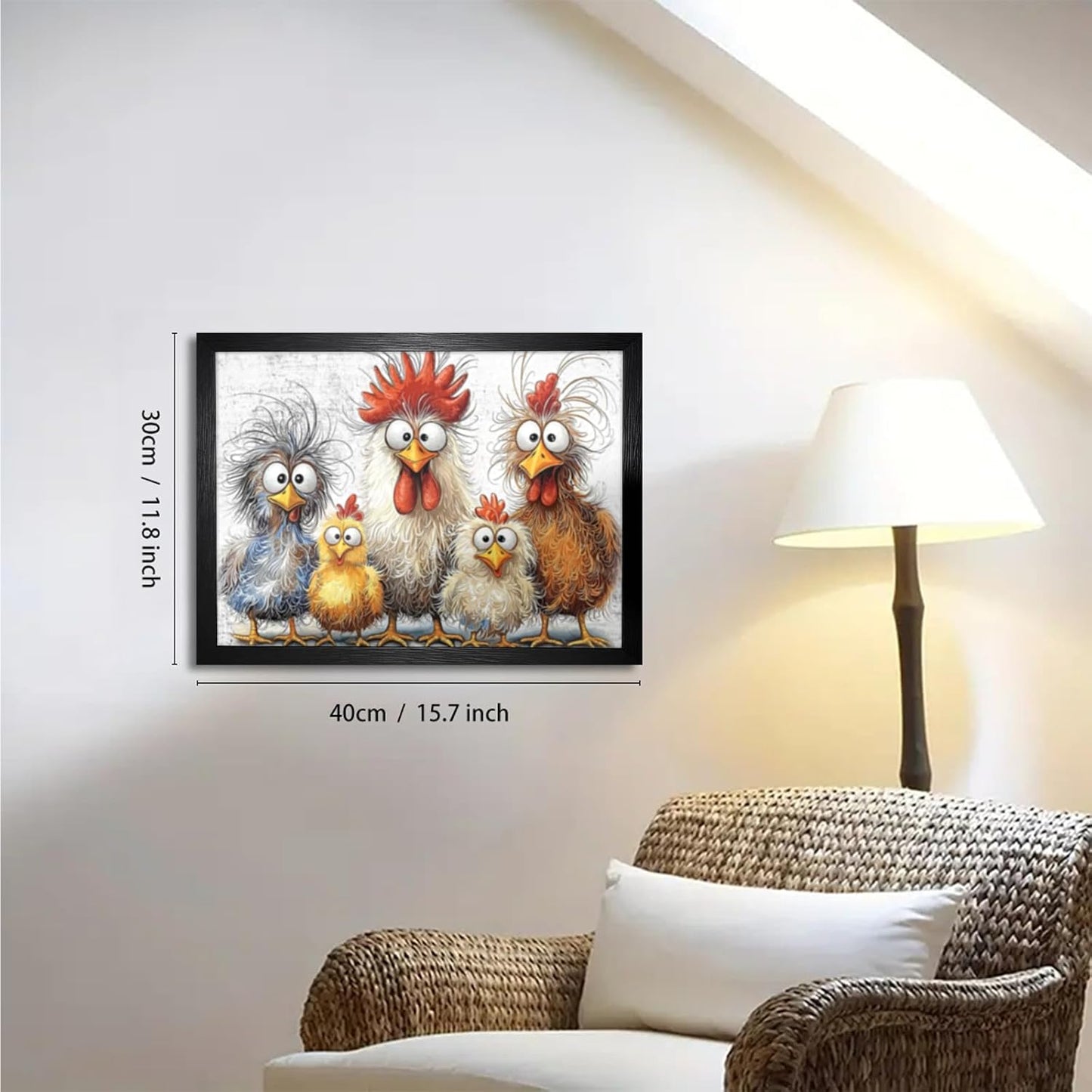 Black Frame Funny Chicken Canvas Wall Art Rooster Portrait Pictures Decor Rustic Animal Painting Home Modern Artwork Decorations Framed for Kitchen Living Room Bedroom Bathroon Office 12 x 16 inch