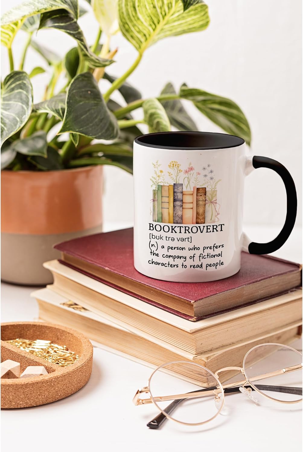 Book Lover Gifts - Booktrovert Mugs, Bookish Coffee Mug with Stacked Book Design, Bookworm Mugs for Readers, Coffee Mug for Readers, Birthday, Christmas Gifts for Books Lovers Women