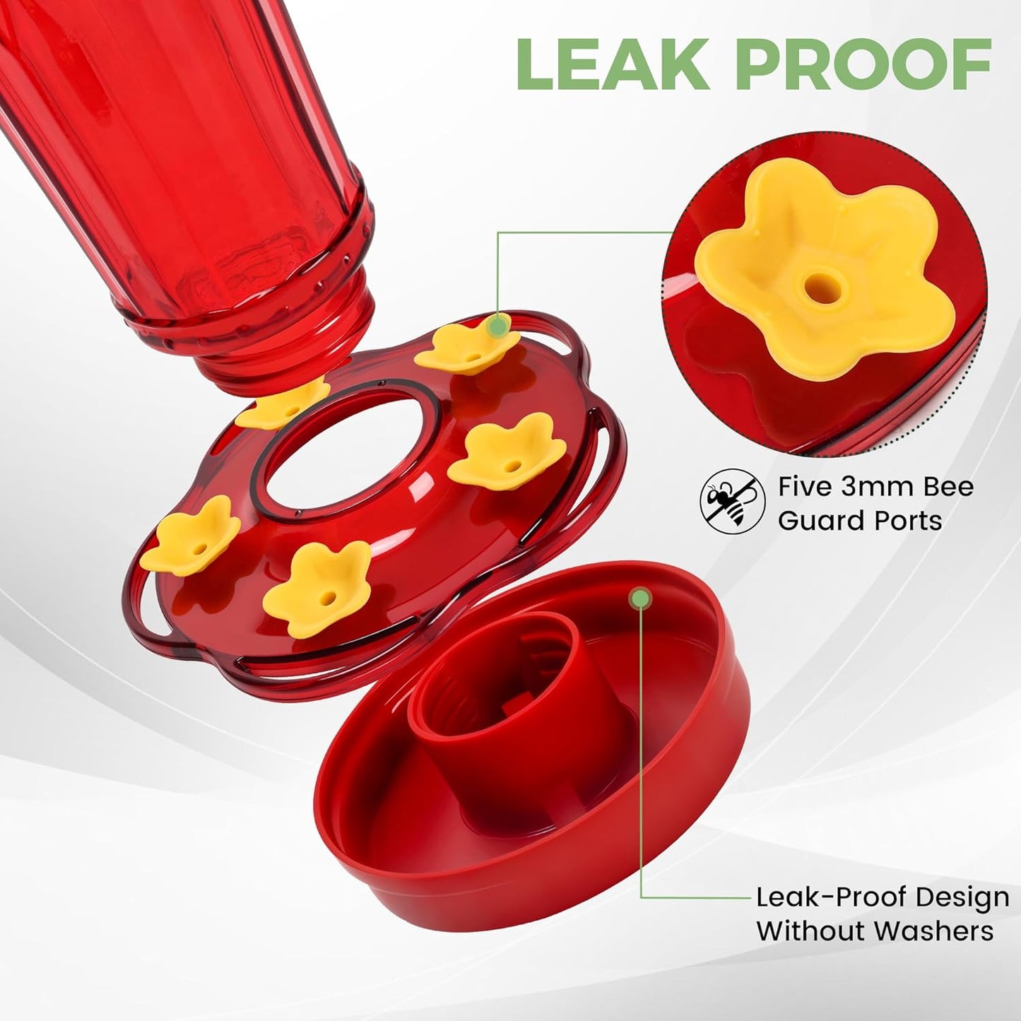 Glass Hummingbird feeders for Outdoors 2pack-14Ounces，5 Feeding Ports Hummingbird Feeder,Wide Mouth for Easy Filling/Cleaning，Hanging for Garden Backyard Decor, Includes Ant Moat (Red)