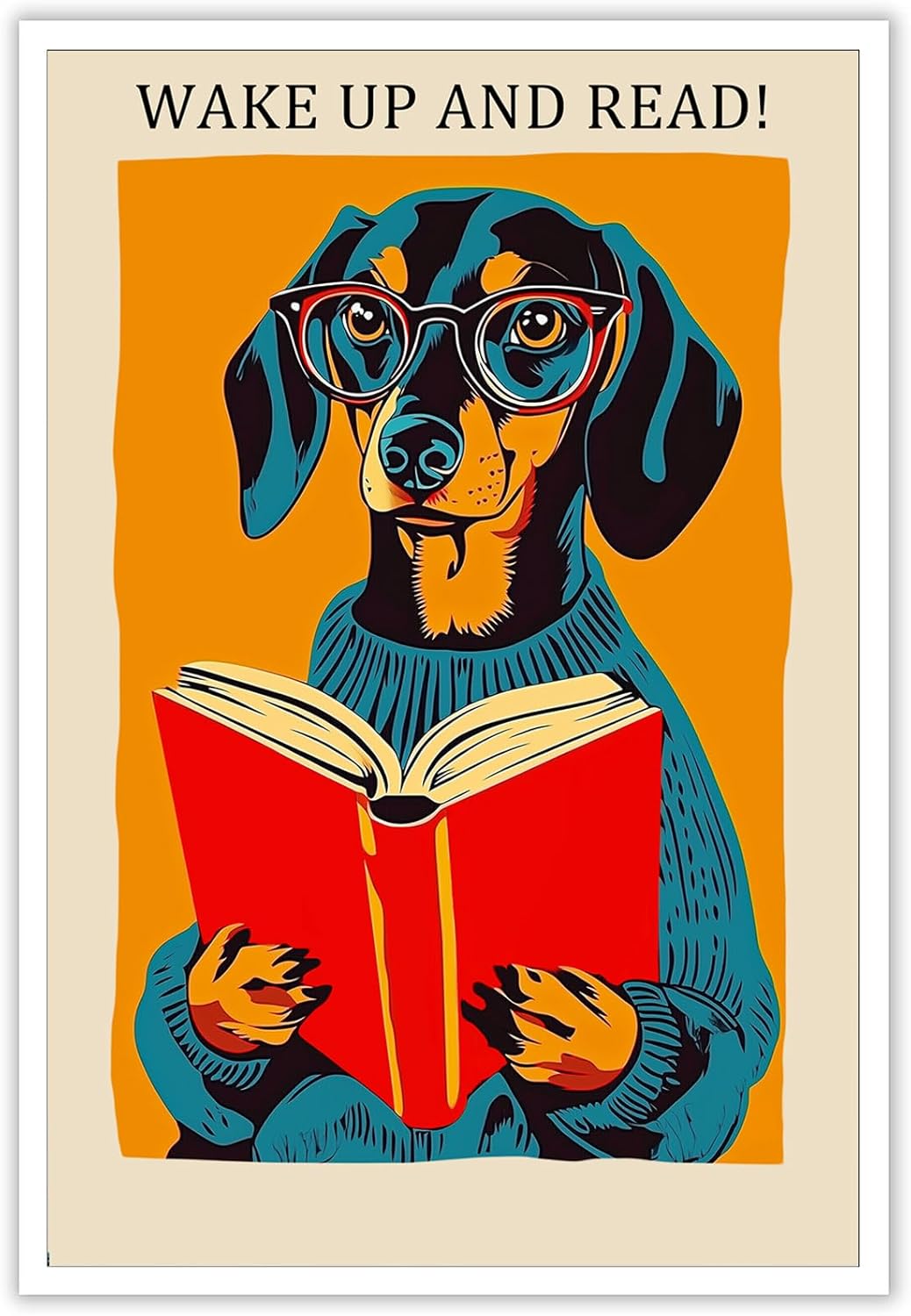 Wake Up And Read Posters Funny Beagle Wearing Reading Glasses Reading Book Canvas Wall Art National Library Week 1960 Aesthetic Prints Painting For Home Bedroom Dorm Wall Decor 12x16in Unframed
