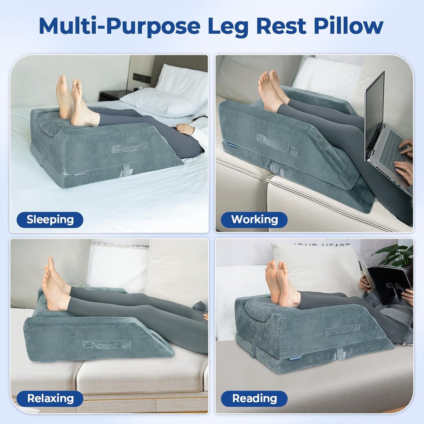 KingPavonini 4-Height Adjustable Leg Elevation Pillows for After Surgery with Ergonomic Curve, Memory Foam Leg Support Pillow for Legs, Back Pain Relief, Wedge Pillow for Sleeping, Rest (Double Leg)
