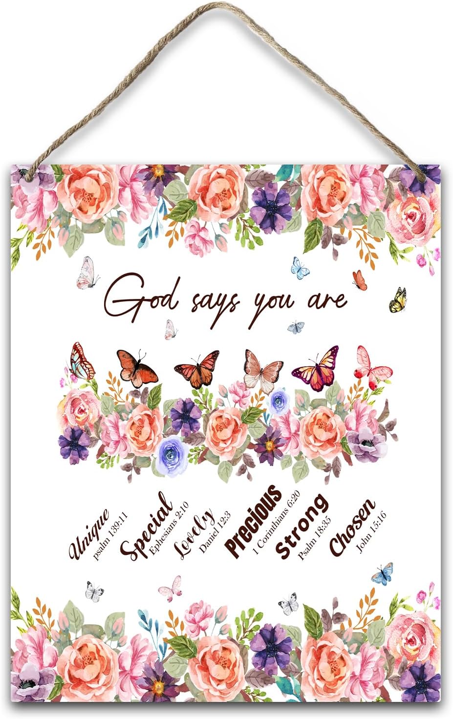 Christian Bible Gifts Religion Gift for Women Prayer Scripture Decor Butterfly Floral Affirmation God Say Hanging Plaque With Rope Home Wall Decor Wood Sign Door Shelf Decor -14