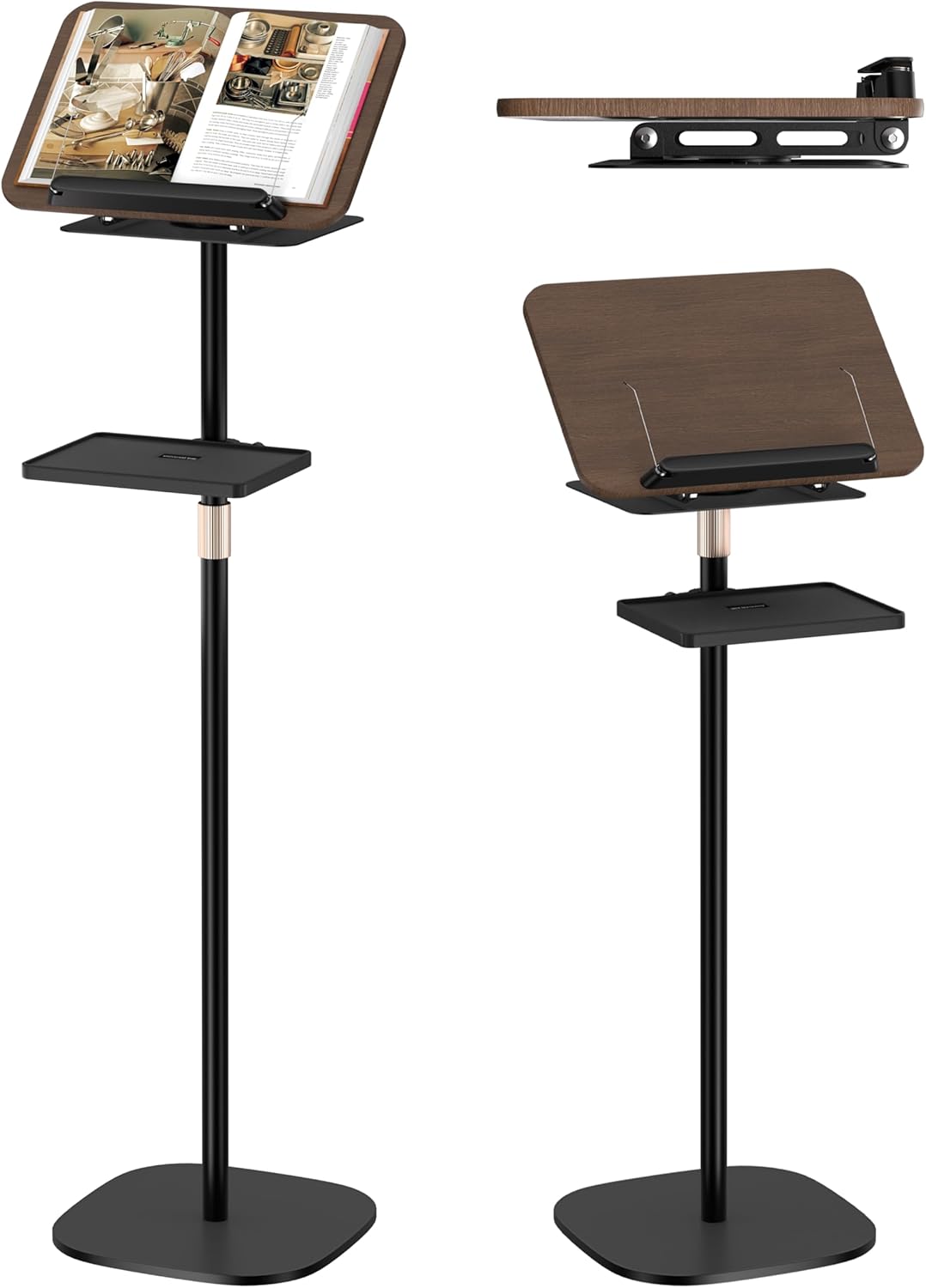 2 in 1 Book Holders for Reading Hands Free, Floor and Desktop Adjustable Book Stand with Page Clips for Music, Laptop, Cookbook, Projector