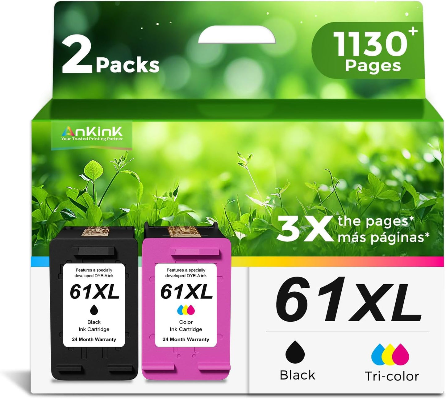 Ankink 61XL Ink Cartridge Replacement for HP 61 XL(Black Color Combo Pack) for HP61 HP61XL for 4500 5530 4630 2540 4502 2542 4635 5535 4501 3050 2541 3510 2514 3512 1000 1010 1510 Printers