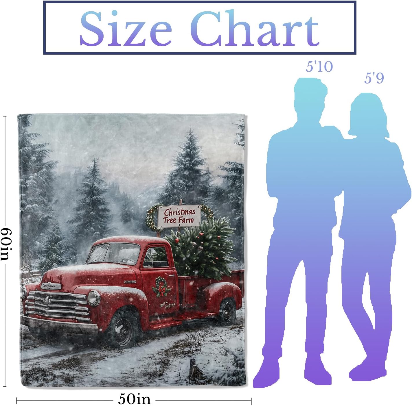 Holiday Truck Flannel Throw Blanket 50x60 Inch, Red Vintage Car with Christmas Tree in Snowy Forest Blankets Soft Cozy Fleece Throws for Adults Bed Sofa Dorm Living Room Winter Decor Gifts