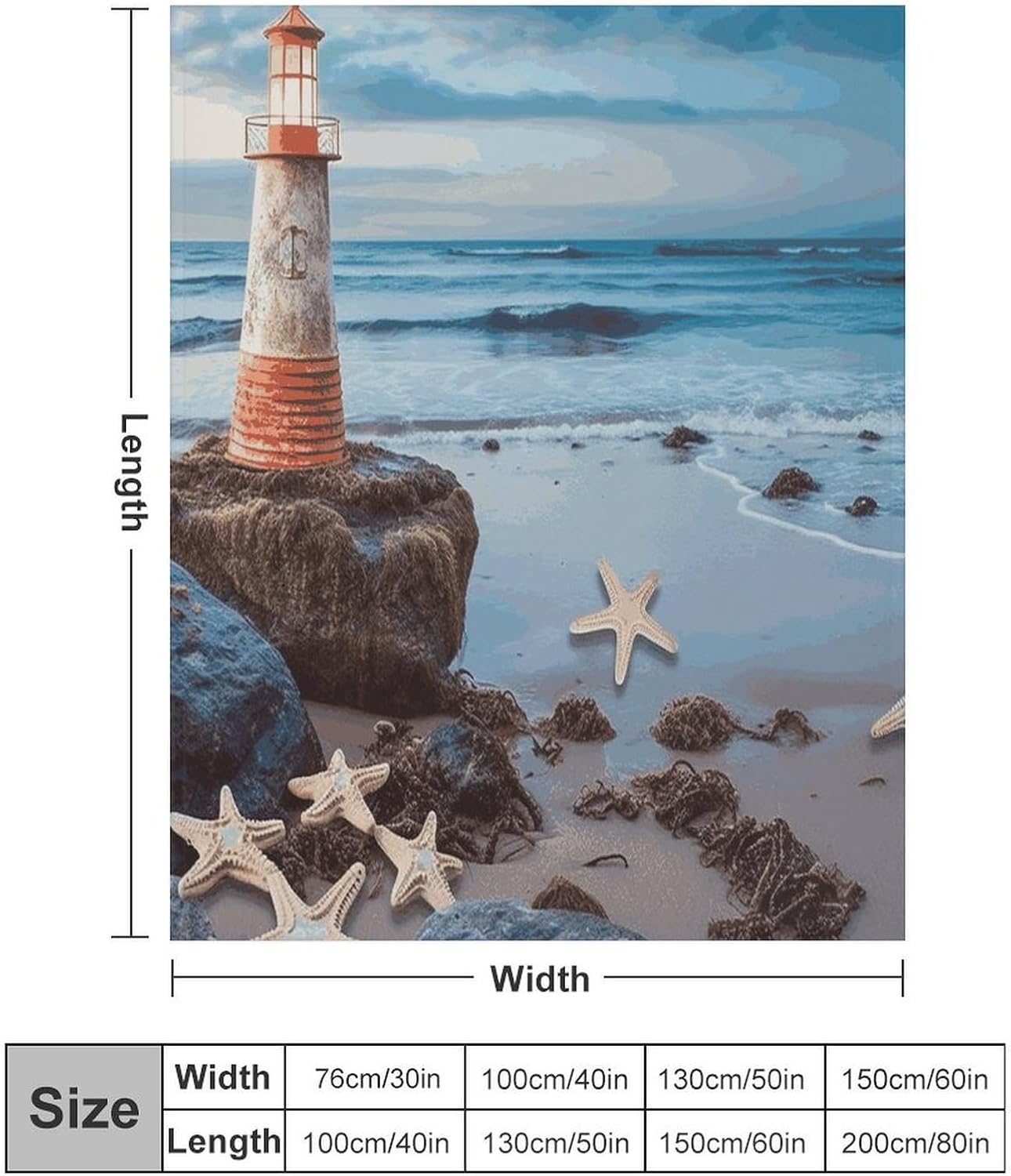 Starfish Lighthouse Beach Blanket Super Soft Lightweight Throw Blanket Cute Cozy Warm Bed Blanket Decorative Fuzzy Blanket All-Season Home Decor Gift for Sofa Couch Living Room 50"*60"（130 * 150cm）
