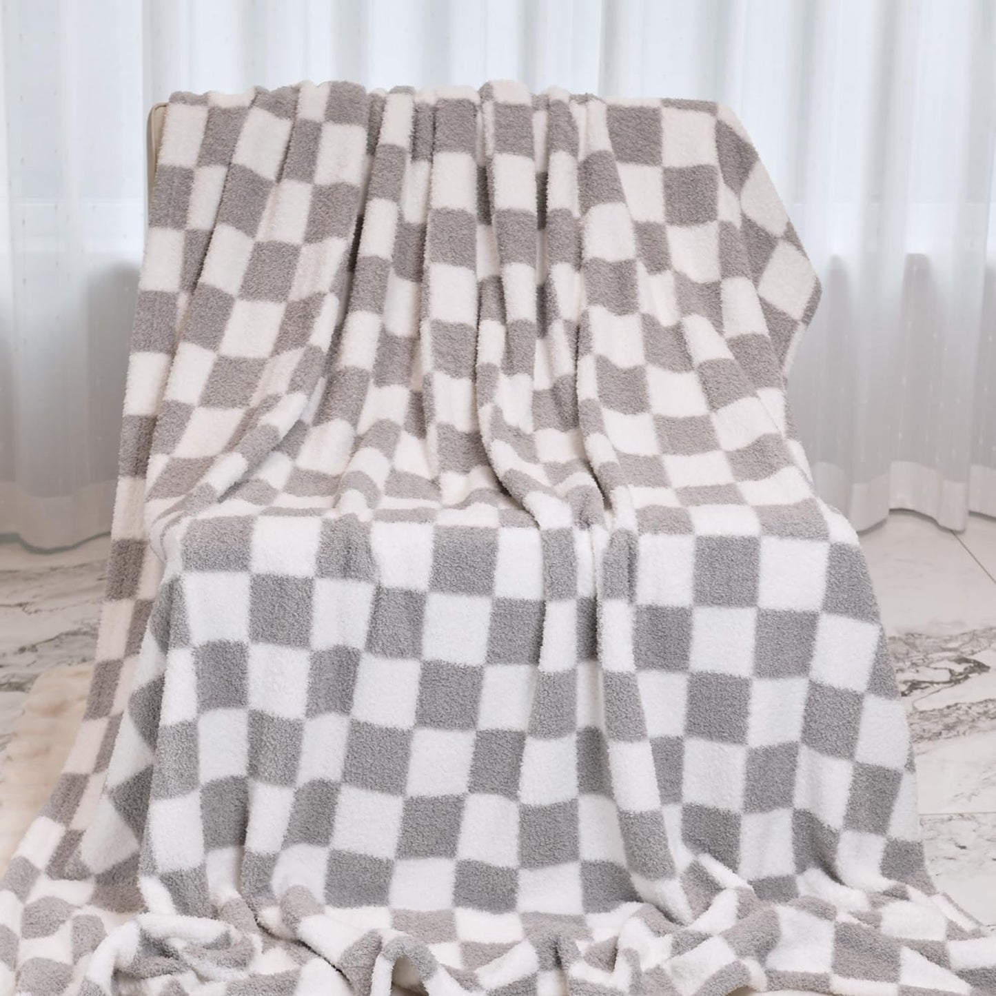 MERRYLIFE Checkered Throw Blanket Knitted Double-Side Checkerboard Grid Ultra-Plush Soft Fuzzy Cozy Blanket for Couch Chair Bed Travel (Grey-1, 60x90inch)