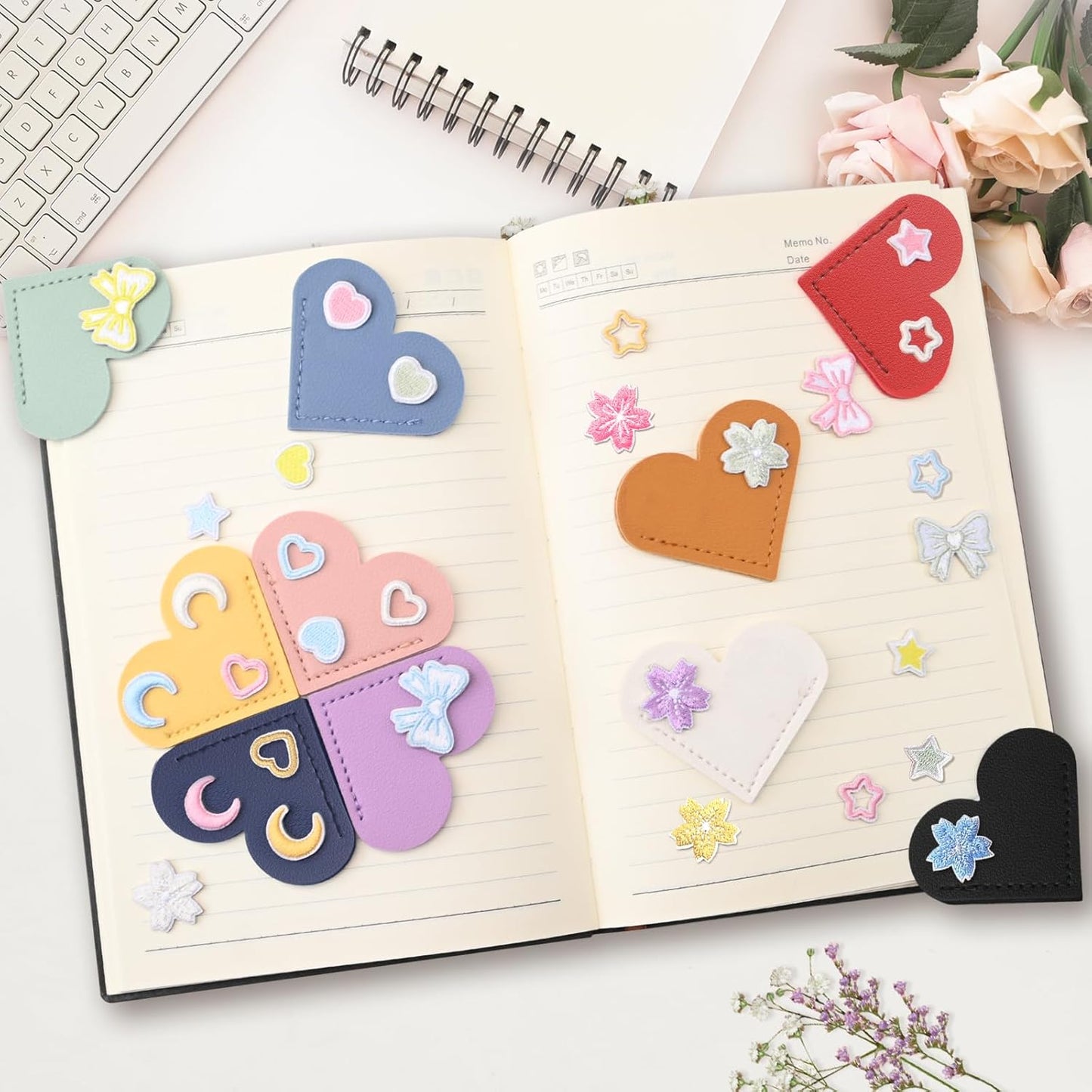 10 Pcs DIY Leather Heart Bookmarks for Women Book Lovers, Book Accessories Gifts for Reading Women, Cute Corner Page Bookmarks for Book Lovers Teachers Students, School Office Home Supplies(Heart B)