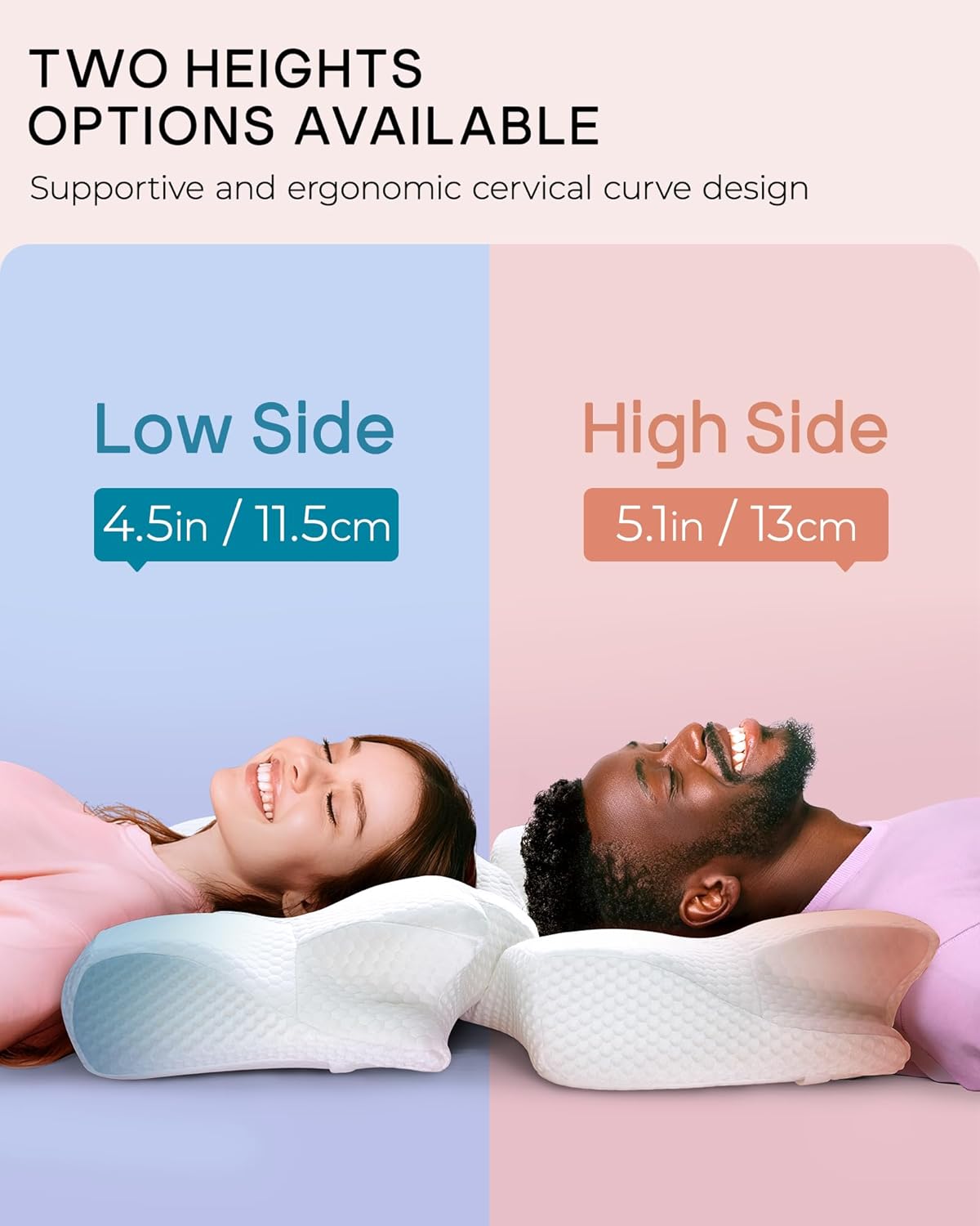 Elviros Cervical Memory Foam Pillows for Neck and Shoulder Pain, Neck Pillow for Sleeping, Side Sleeper Pillows for Adults, Ergonomic Orthopedic Sleeping for Back and Stomach Sleepers (Medium Firm)