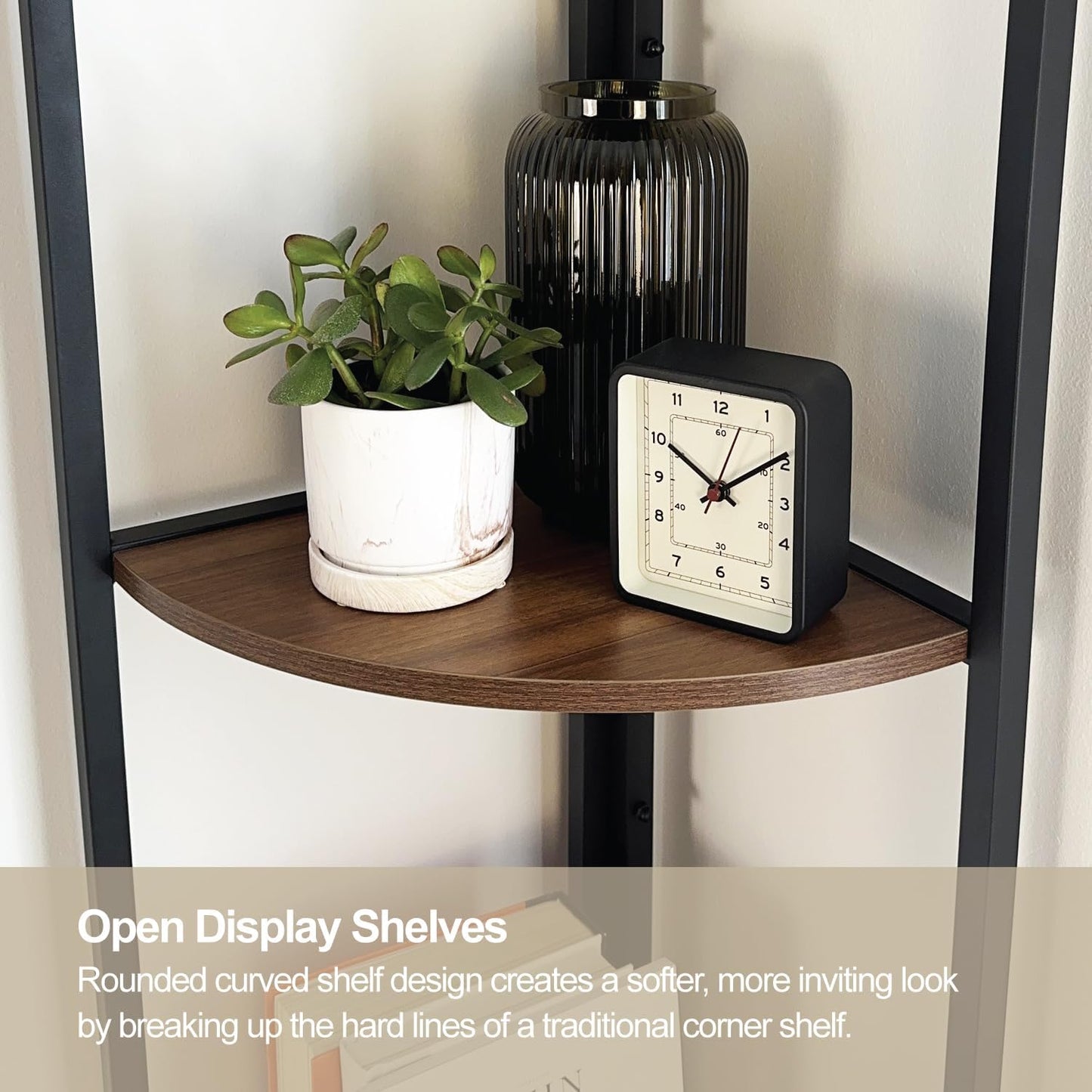 Mitus Corner Shelf Tower with Storage Cabinet, Modern Display Bookshelf Stand, Plant Shelf for House Décor, Living Room, Bar, Office, Kitchen, Bathroom, Bedroom - 65" H Rustic Brown