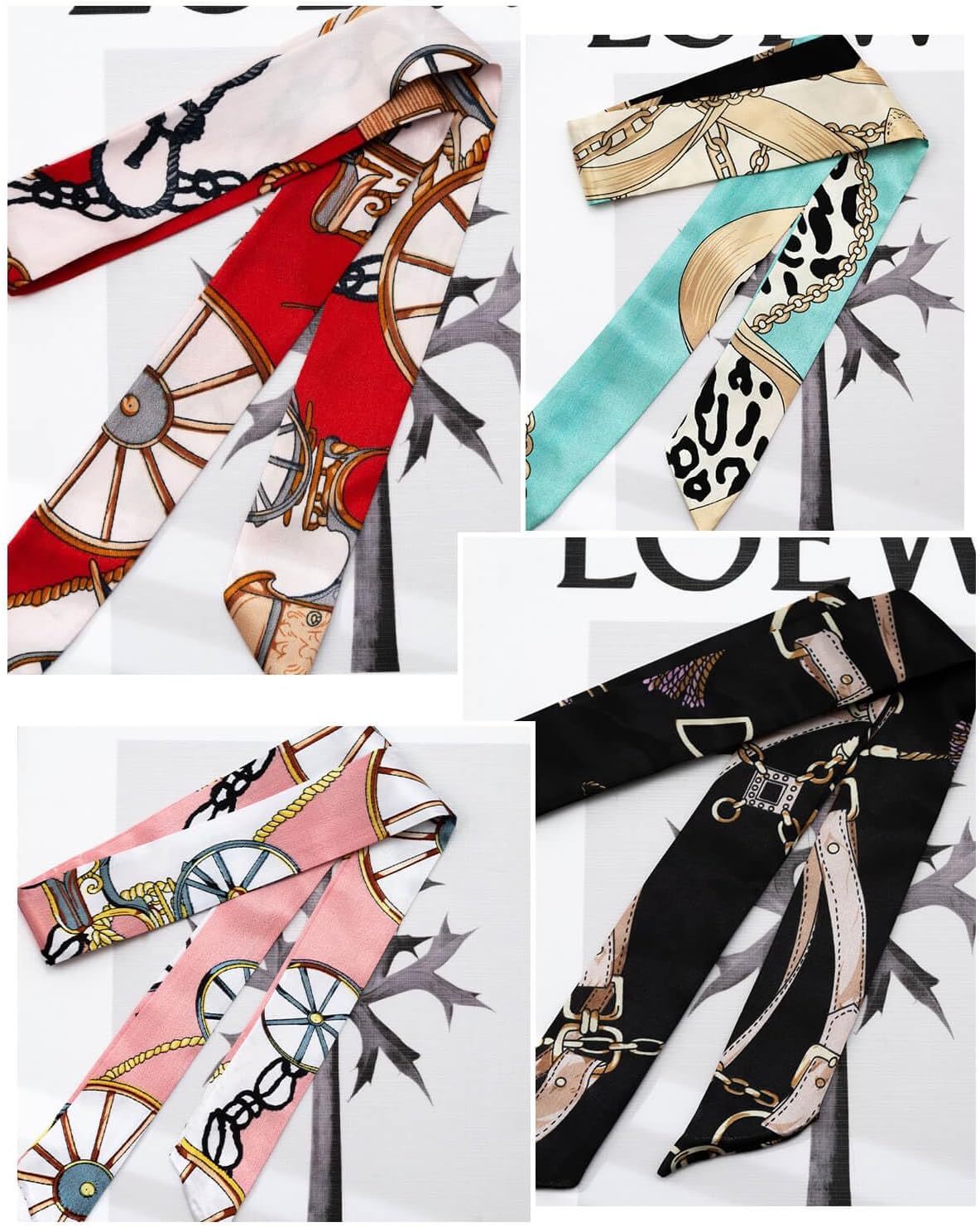 6 Pack Scarf Bags for Women Narrow Handbag Handle Wrap Ribbon Neckerchief Scarf Hair Neck Scarves Fashion Gifts