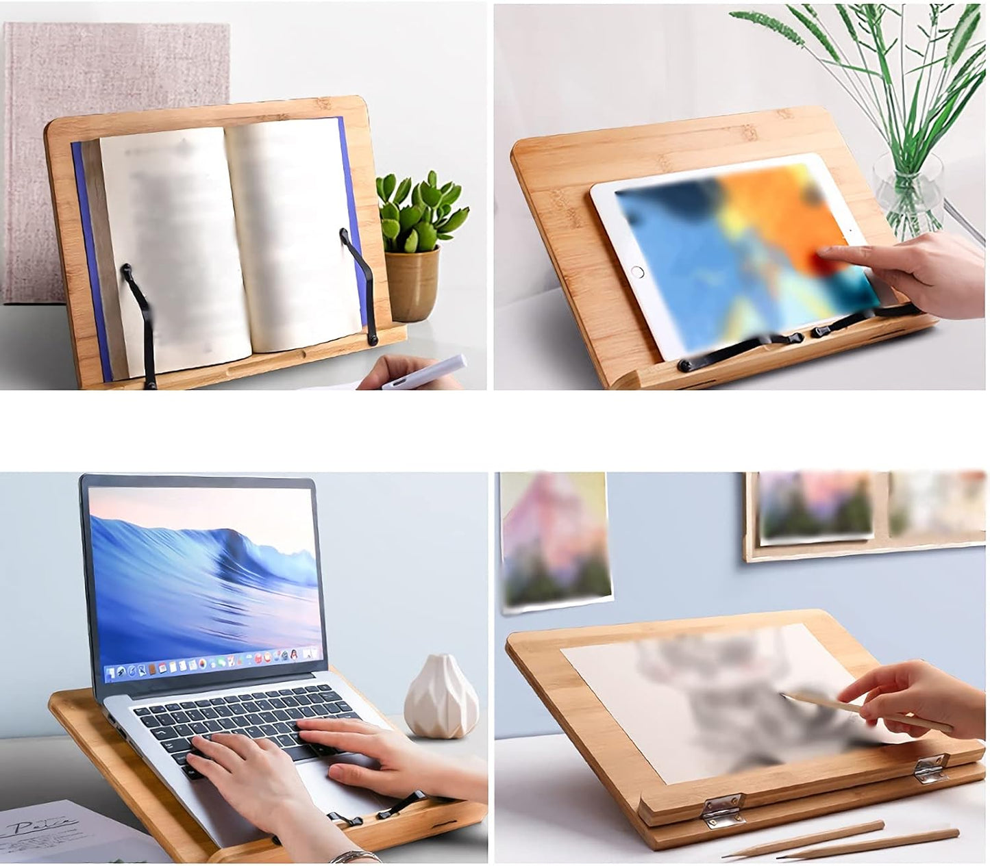 Book Stands and Holders for Reading Textbook Stand, Foldable Book Page Holder, 6 Adjustable Angled Document Holder, Portable Recipe Book Holder for Reading, Drawing for Kitchen and Office ( )