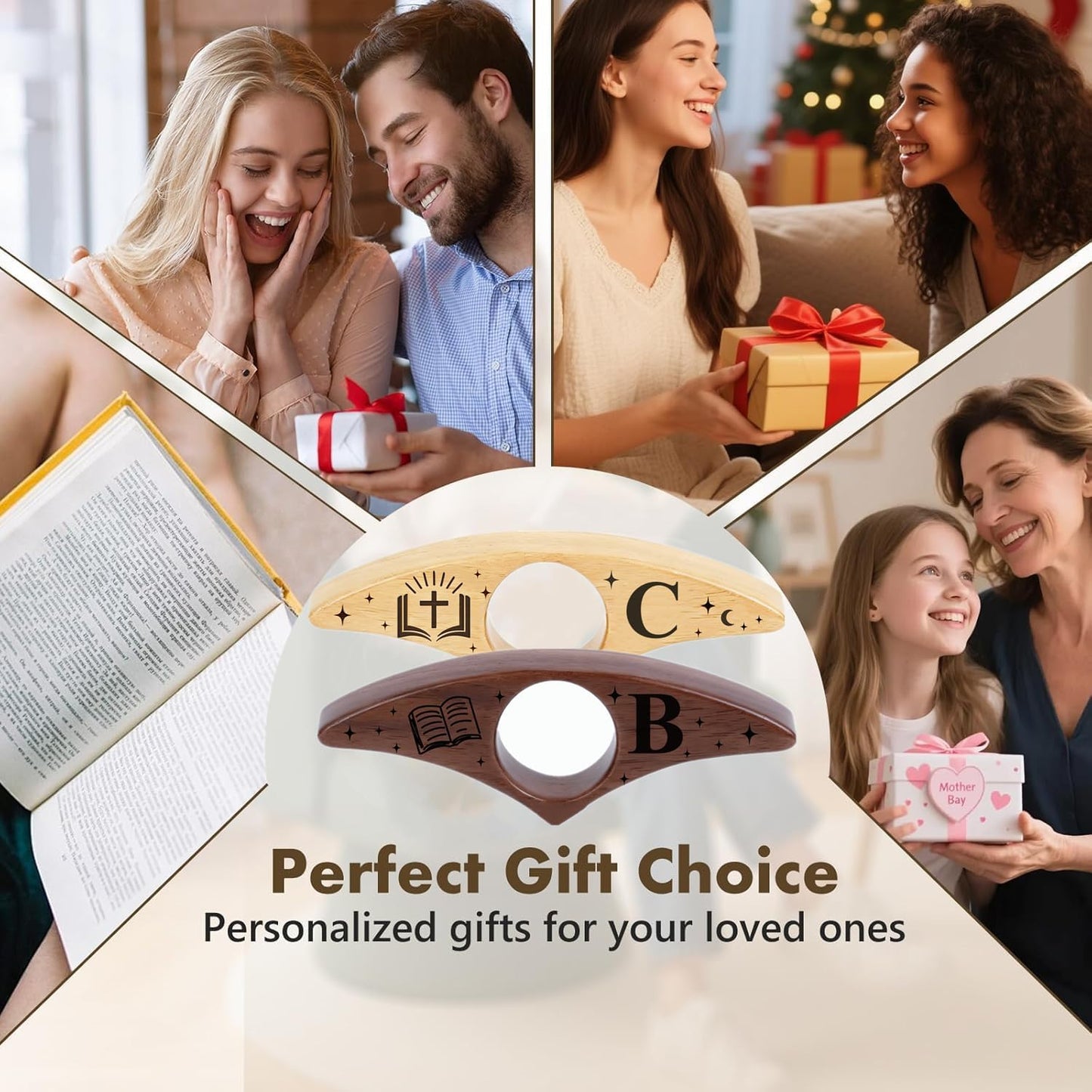 Personalized Book Page Holder with 26 Letters, Custom Finger Book Opener Thumb Bookmark with Initials for Women Men, Reading Accessories Gifts for Readers Book Lovers (Dark Color-01, Letter A)