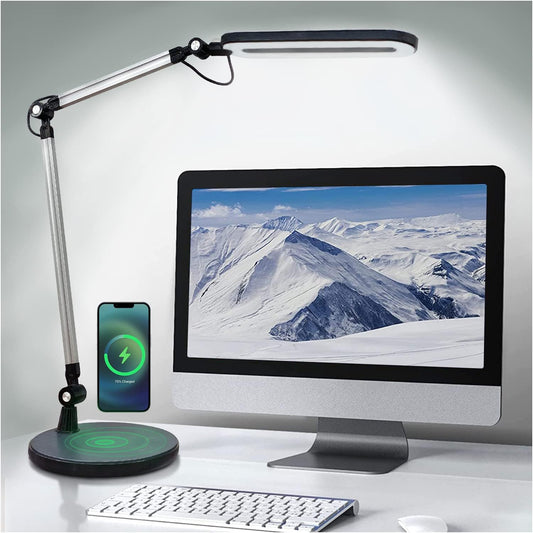 OTUS LED Architect Desk Lamp for Home Office with Wireless Charger, Adjustable Swing Arm, 32 in Tall, 11.8 in Panel, 3 Color Modes, 12 Dimmable Levels, Eye-Caring for Reading, Study, Video Calls