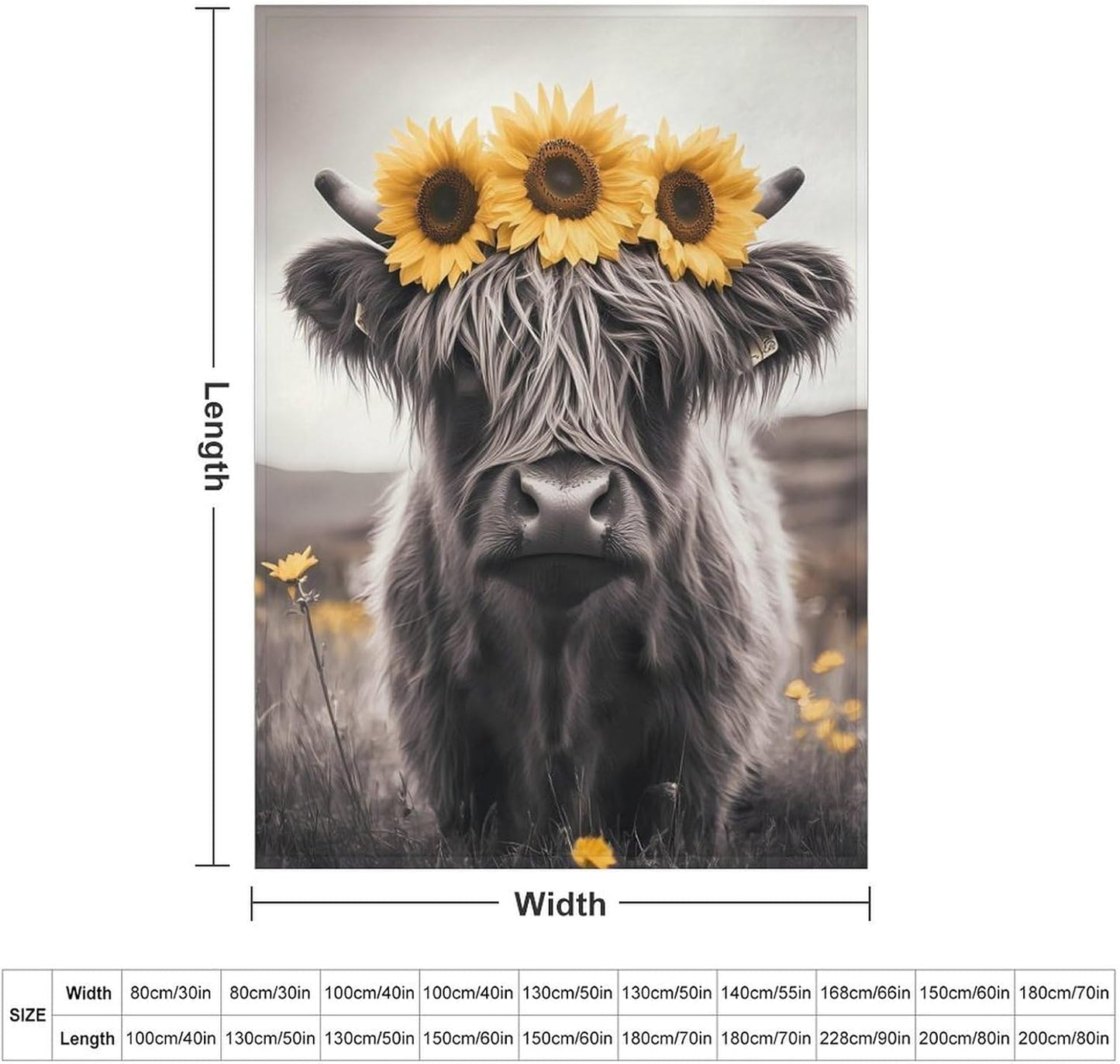Highland Cow Black and White Throw Blanket for Couch Bed Plush Cozy Fuzzy Flannel Blanket for All Season 55"x70"