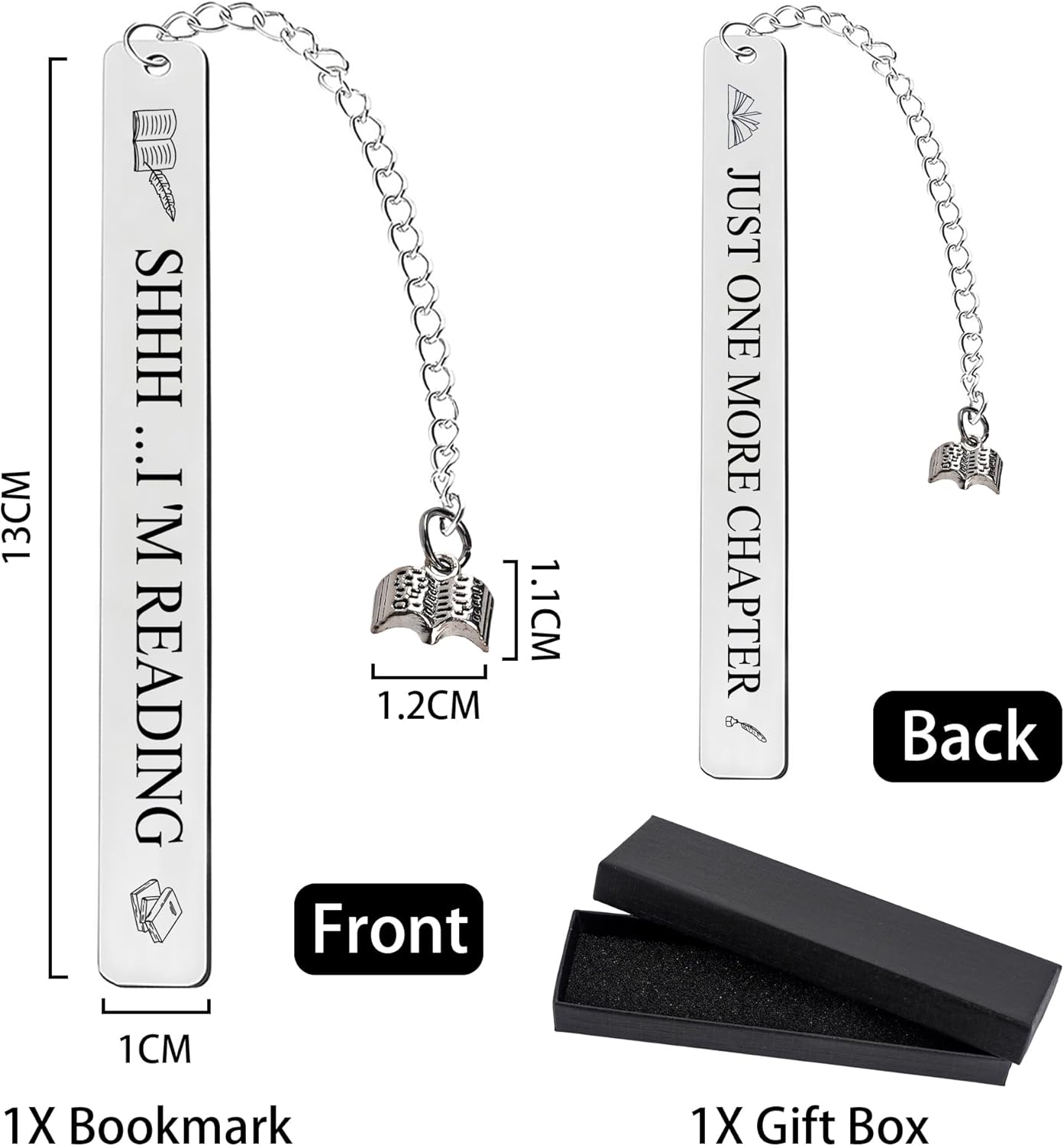 Funny Metal Bookmark for Reading, Slim Stainless Steel Book Marks with Charm, Bookmark Gifts for Men and Women Friend Teacher Birthday Graduation (Silver)