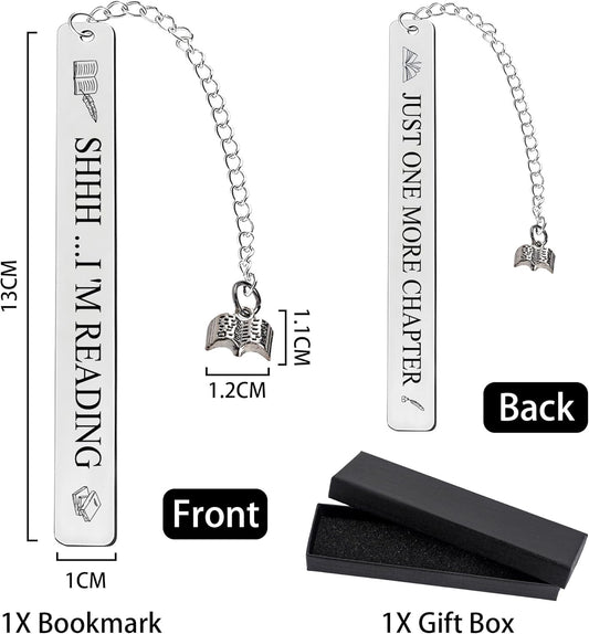 Funny Metal Bookmark for Reading, Slim Stainless Steel Book Marks with Charm, Bookmark Gifts for Men and Women Friend Teacher Birthday Graduation (Silver)