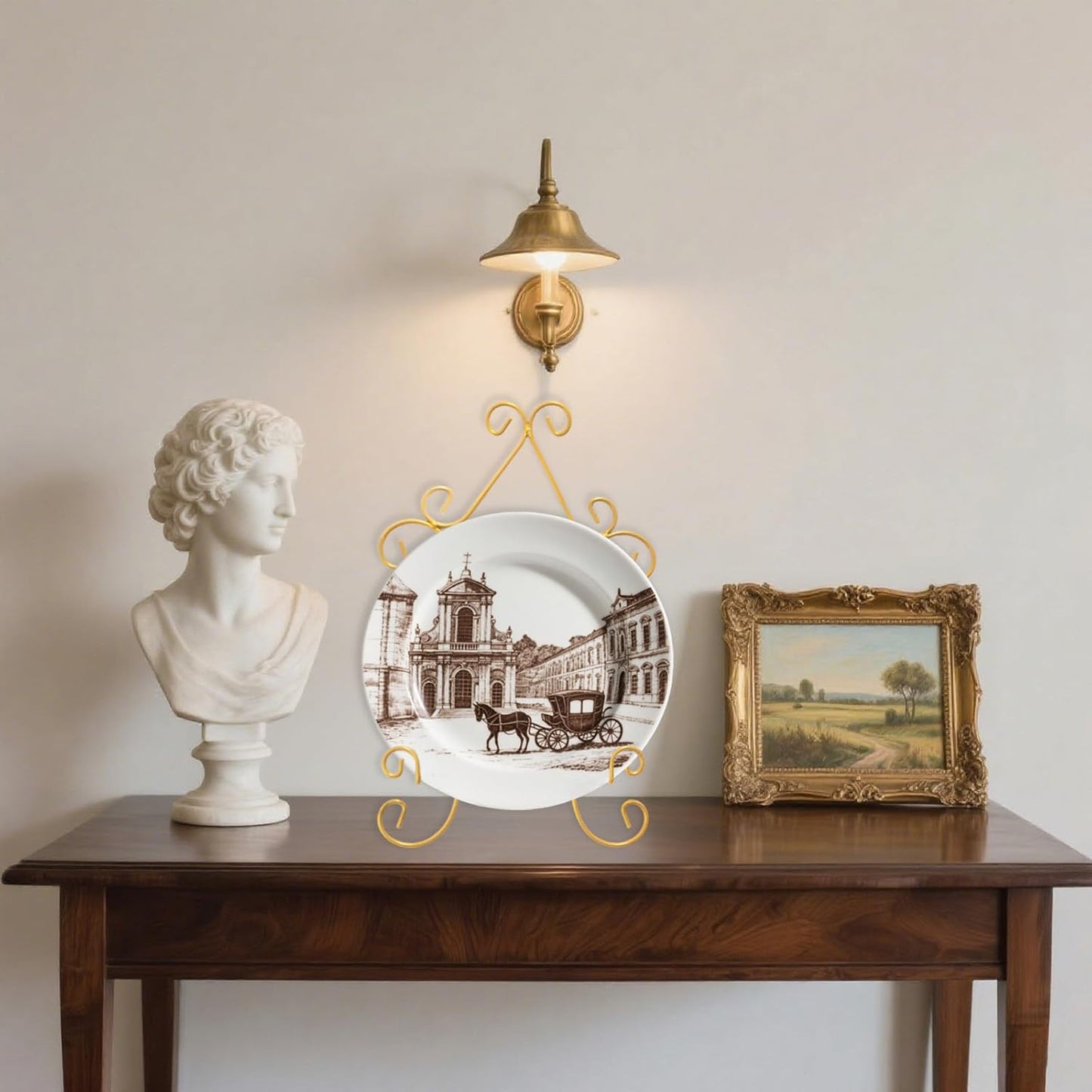 Wall-Mounted Display Easel Plate Hanger Metal Holder Hanging Rack Picture Book Stand for Wall Decoration (1, 15.7" x 9.8")