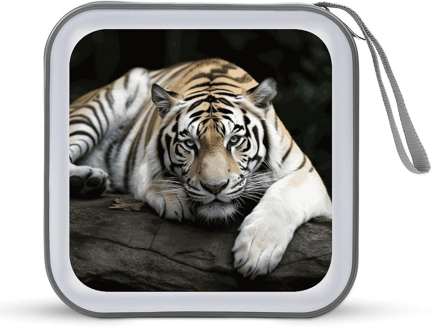 Tiger Lie On Rock CD Case 40 Capacity Case Zipper CD Collection Bag with Handles Cover DVD Storage Hard Plastic DVD Disc Cases Storage Binder for Car Home Office Travel