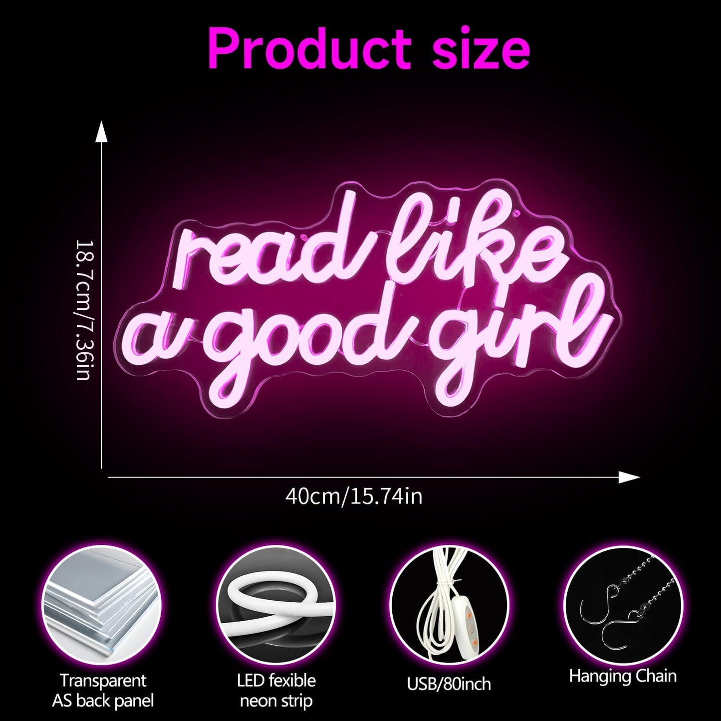 Read Like a Good Girl Neon Sign for Wall Decor Led Sign for Home Library Dimmable Reading Neon Light Up Signs for Reading Room Bookshelf Decorations Gifts for Book Lover Bookworm