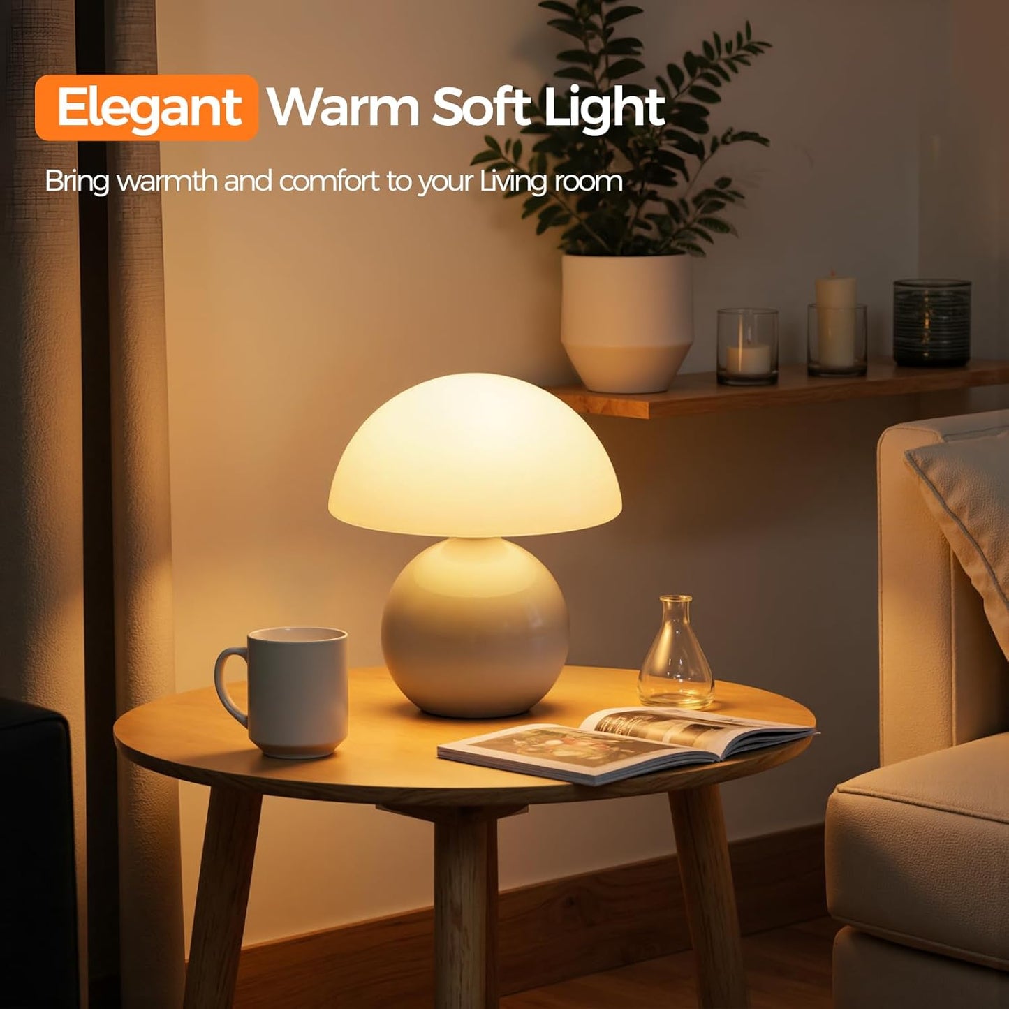 NIORSUN Mushroom Lamp,Table Lamp for Bedroom, 2700k Dimmable Desk Lamps,Small Bedside Table Lamps for Living Room Night Stands, Mushroom Decor Cute Mini Modern Mid Century Lamps(White)