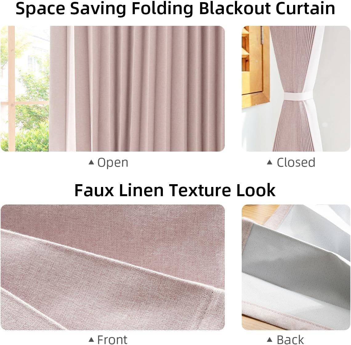 Treatmentex Folding Pink Blackout Pleated Curtains with Hooks, Accordion Style Closet Door Curtains, Wall Drapes, Room Divider, 42" W x 78" L 1 Panel