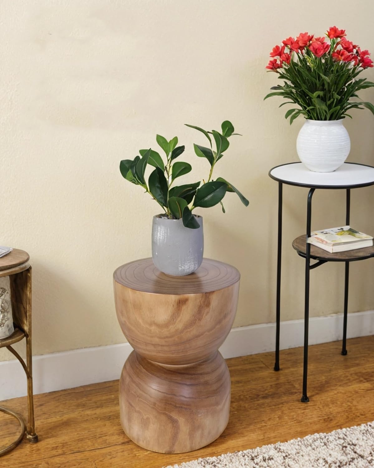 TORMAYS HOME Small Solid Wood Stump Side Table 15.8” H x 11.8” Dia, Handmade Natural Tree Stump Accent Table, Rustic Farmhouse End Table for Small Spaces, Fully Assembled