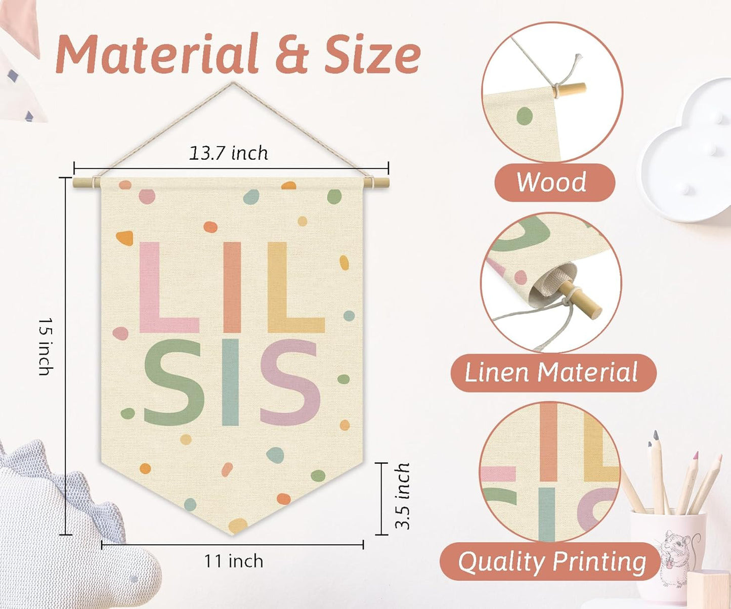 Little Sisters Canvas Banner Pink Girl Nursery Decor ,Sisters Bedroom Playroom Wall Art Decorations,Boho Twin Room Sign,Lil Sis Big Sis,Two Baby Kids Room Sibling Wall Hanging Pennant Flag Banner