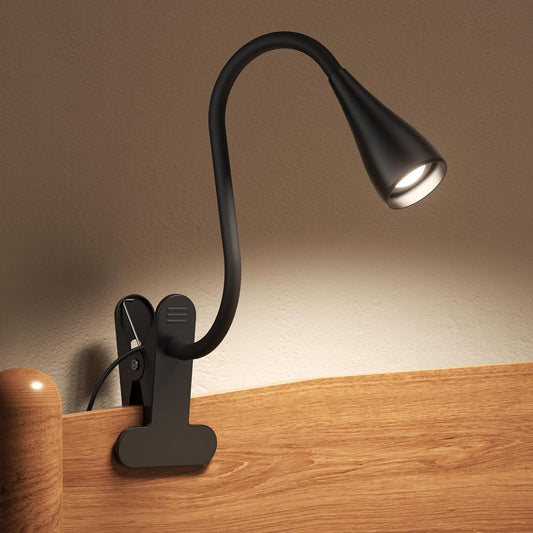Clip on Light, Desk Lamp with Clamp and Adapter, LED Eye Caring Reading Light for Bed with 3 Colors & 10 Brightness Levels, Clamp Light with Flexible Gooseneck for Bedroom, Office, Dorm