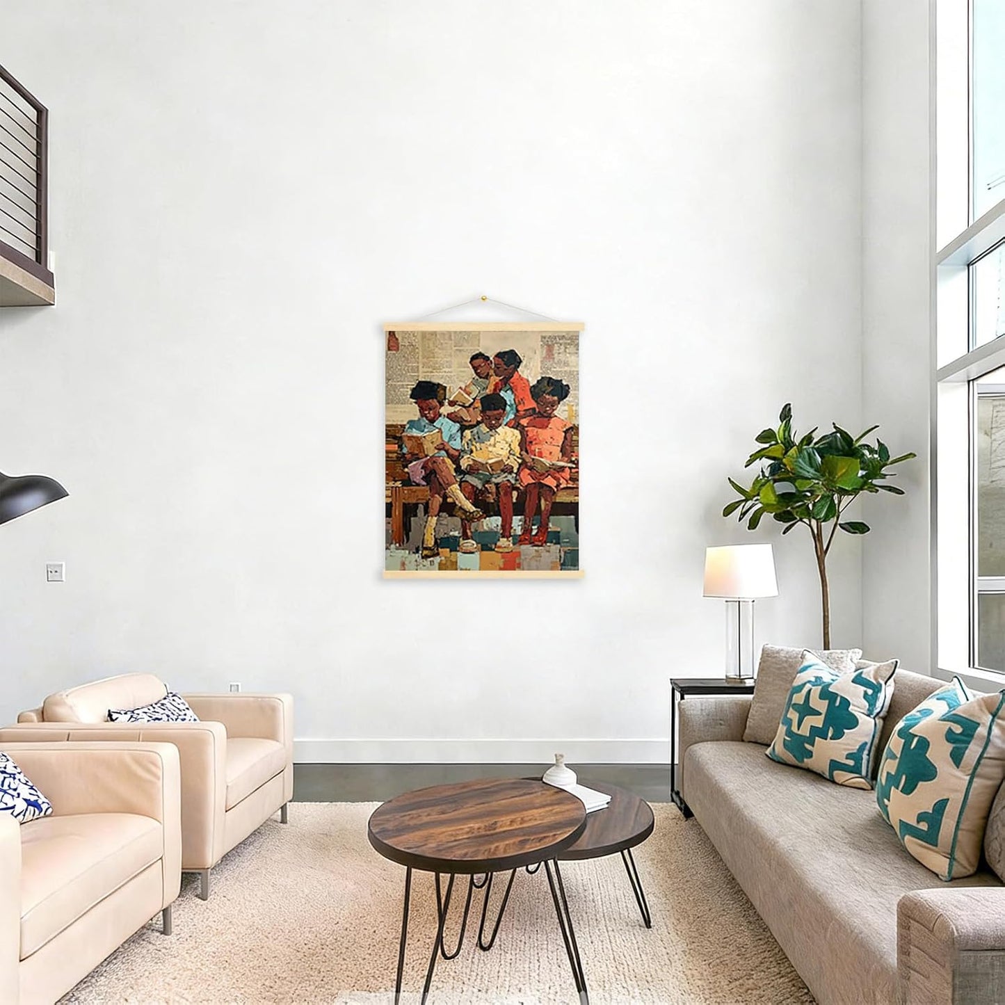 A Group of Black People Reading Books on a Bench Poster Prints Office Bathroom Room Decor Wall Art Aesthetic Canvas Paintings Frame-Style 12x16inch