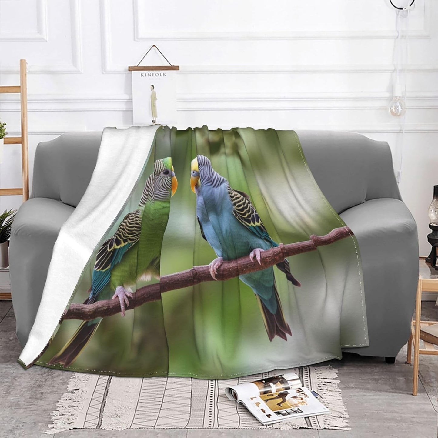 Ultra-Soft Micro Fleece Blanket Lightweight Flannel Fuzzy Blanket Blue and Green Parakeets Throw Blanket 60"x50" Warm Cozy Plush Blanket Air Conditioning Quilt Large Fleece Blanket for Bed Couch Sofa