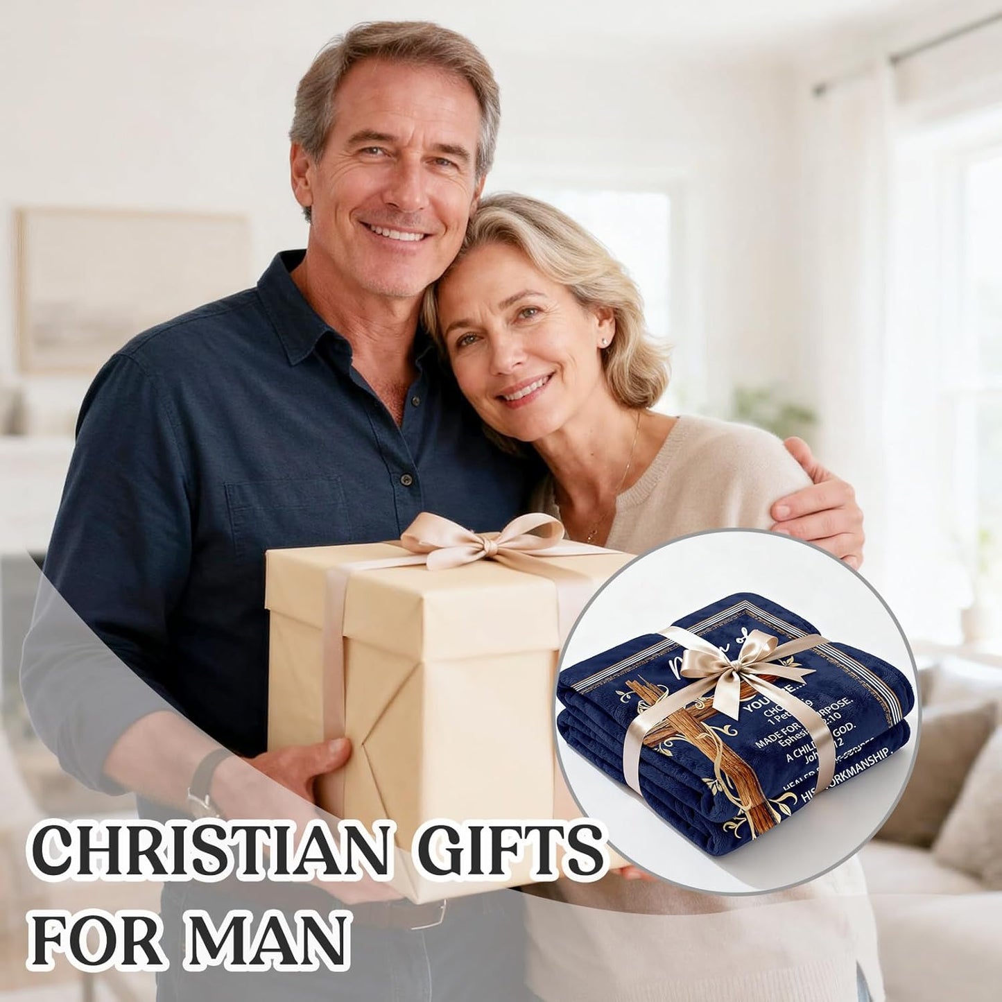 Christian Gifts for Men - Religious Throw Blanket with Bible Verse 60"x50", Religious Gifts for Men Dad Grandpa Pastor Husband Boyfriend, Comforting Faith Gift for Husband Veterans.