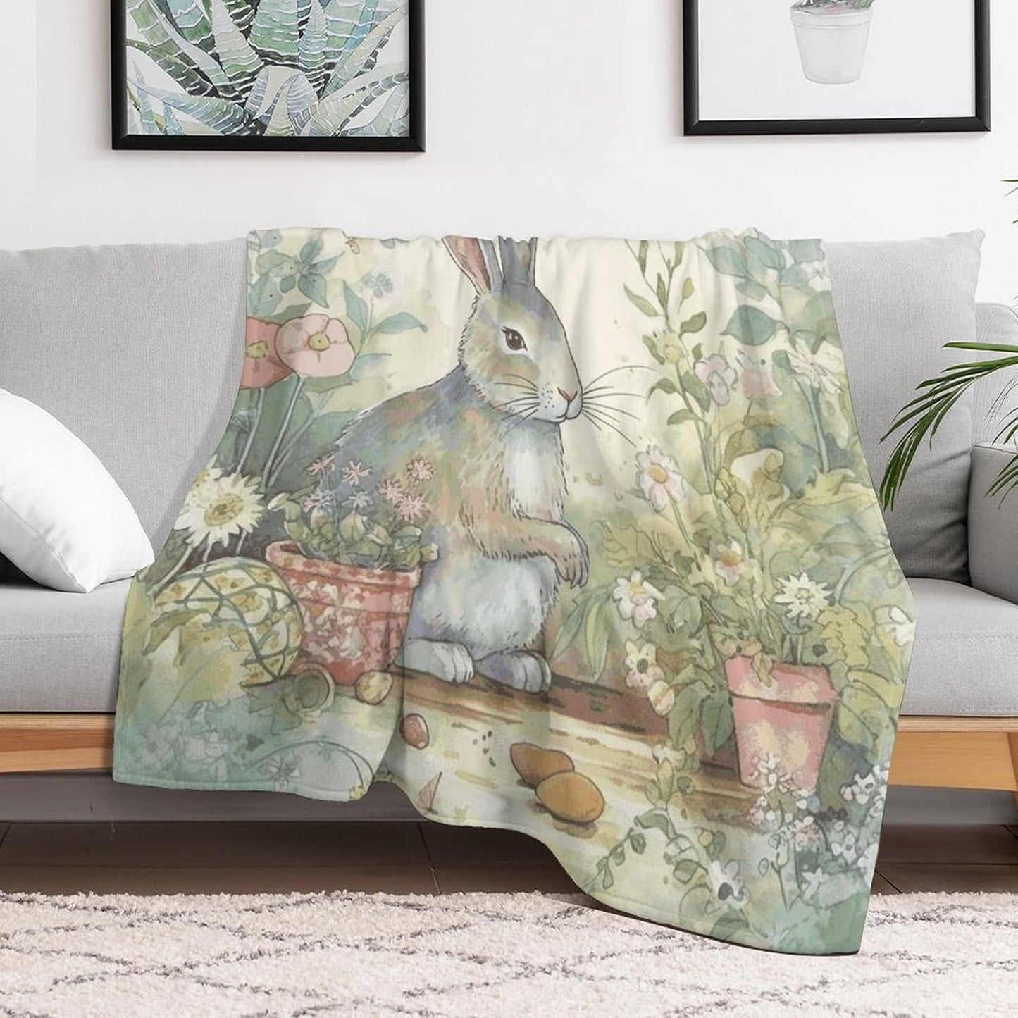 Garden Bunny Throw Blanket for Couch Super Soft Warm Lightweight Throw Blankets Cozy Flannel Bed Blanket Cute Decorative Blankets for All Seasons Home Decor Gift 30"*40"（76 * 100cm）