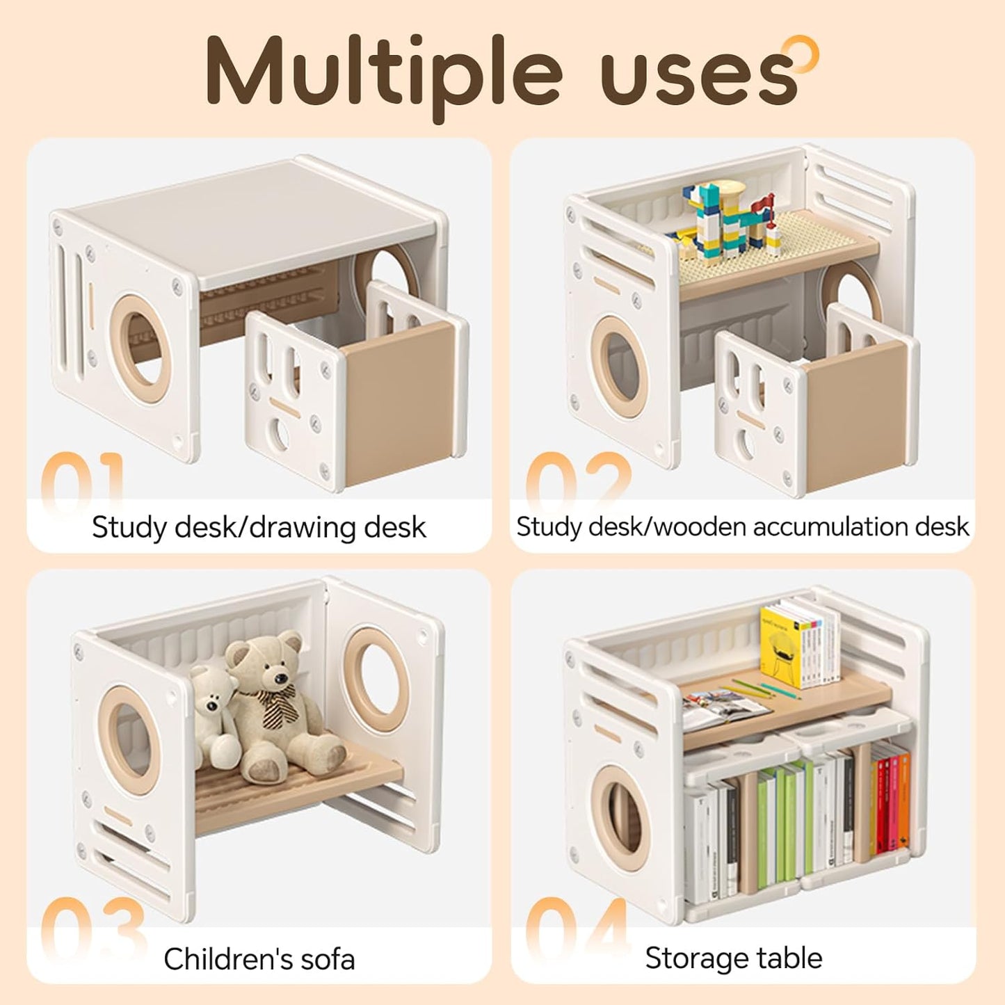 PakaLife Kids Table and Chairs Set with Storage,Multi-Functional Toddler Table and Chair Set for Bedroom & Study Room, Quality Solid Height Adjustable Kids Desk for Reading/Eating/Playing