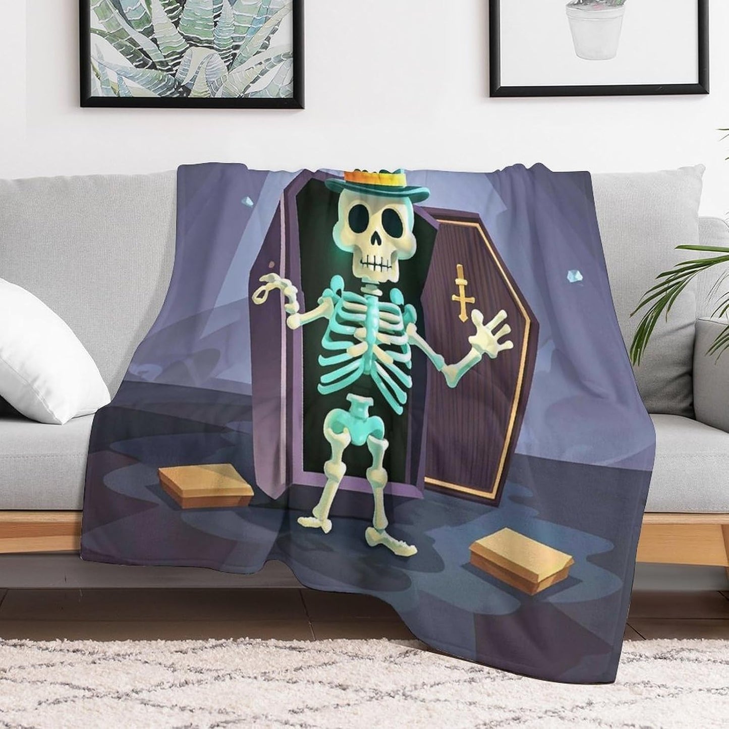 Coffin Skeleton Throw Blanket for Couch Super Soft Warm Lightweight Throw Blankets Cozy Flannel Bed Blanket Cute Decorative Blankets for All Seasons Home Decor Gift 50"*60"（130 * 150cm）