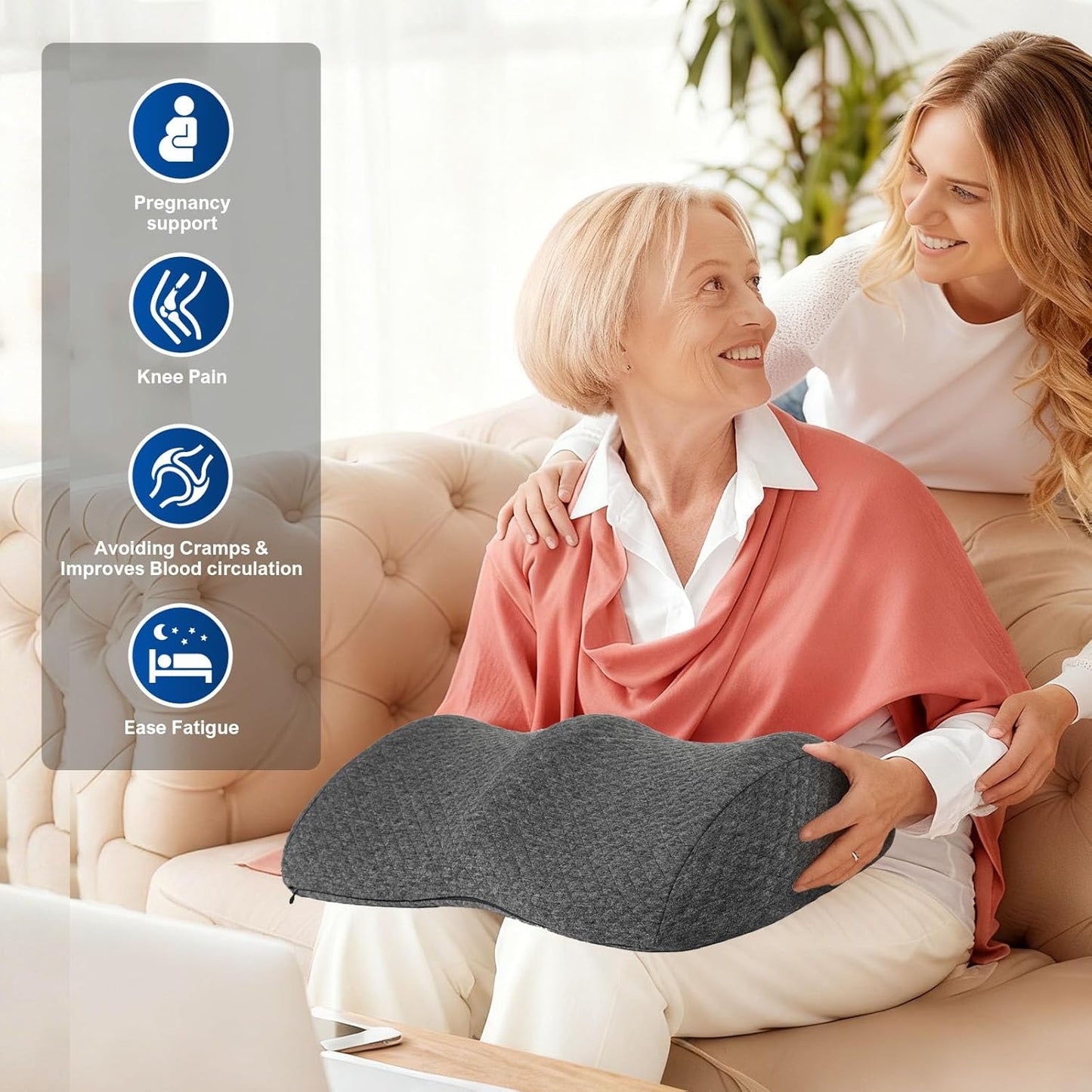 Ergonomic Knee-contouring Wedge Pillow for Back Sleeping, Memory Foam Bolster Pillow for Muscle Relaxation, Sleep Improvement, Knee Support, Leg Elevation， Skin-friendly Air-Layer Fiber(Dark Grey)