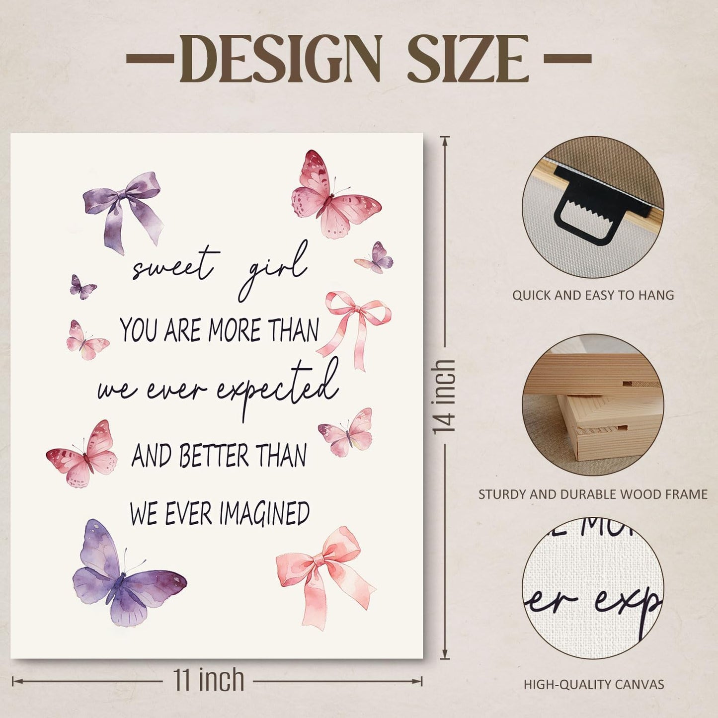 Gardenia Art Inspirational Canvas Wall Art Sweet Girl You Are More Than We Ever Expected Pictures Poster Aesthetic Room Decor for Girly Preppy Dorm Bedroom Bathroom Home Decoration, 11x14 Inch Framed