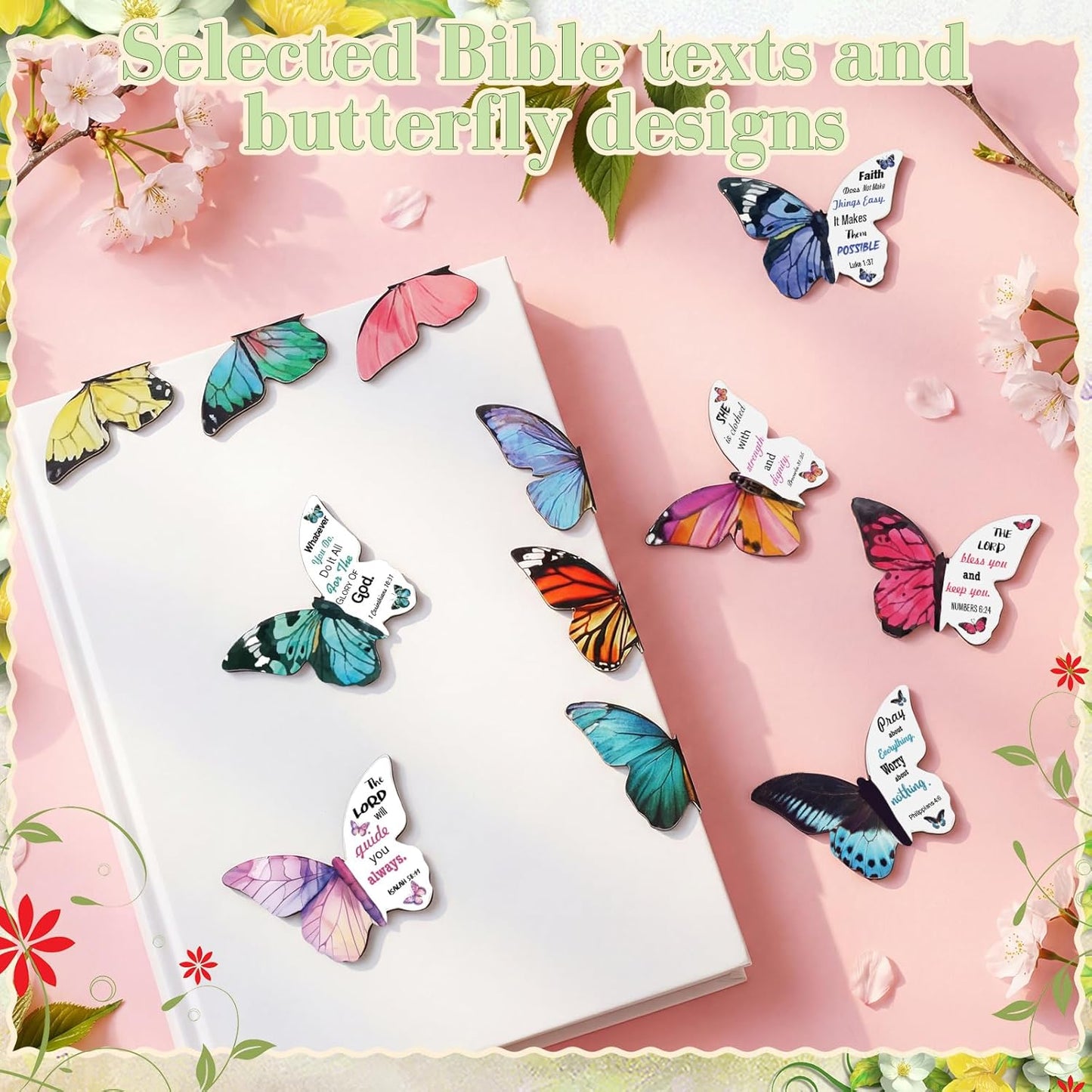24 Pieces Bible Verse Magnetic Bookmarks Christian Butterfly Magnet Bookmarks Foldable Women Religious Gift for Mother's Day 1.6 x 2.2 In Inspirational Reading Page Markers for School Church