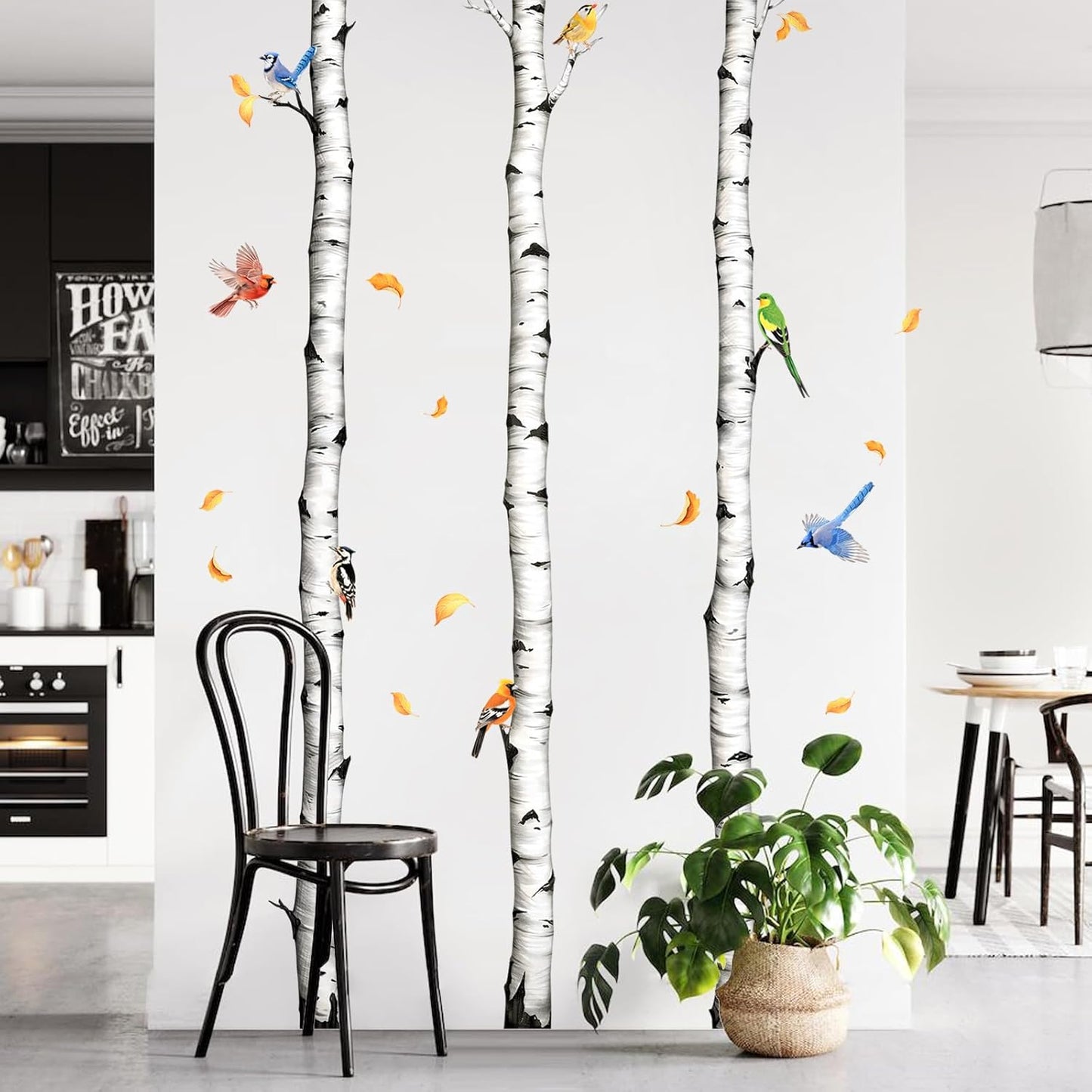 Tall Birch Tree Wall Decals – White Realistic Aspen Trunk Stickers for Aisle Bedroom Office Sofa TV Backdrop, Removable Peel and Stick Decal, Easy DIY Home Décor (3 Trees, H94.5)