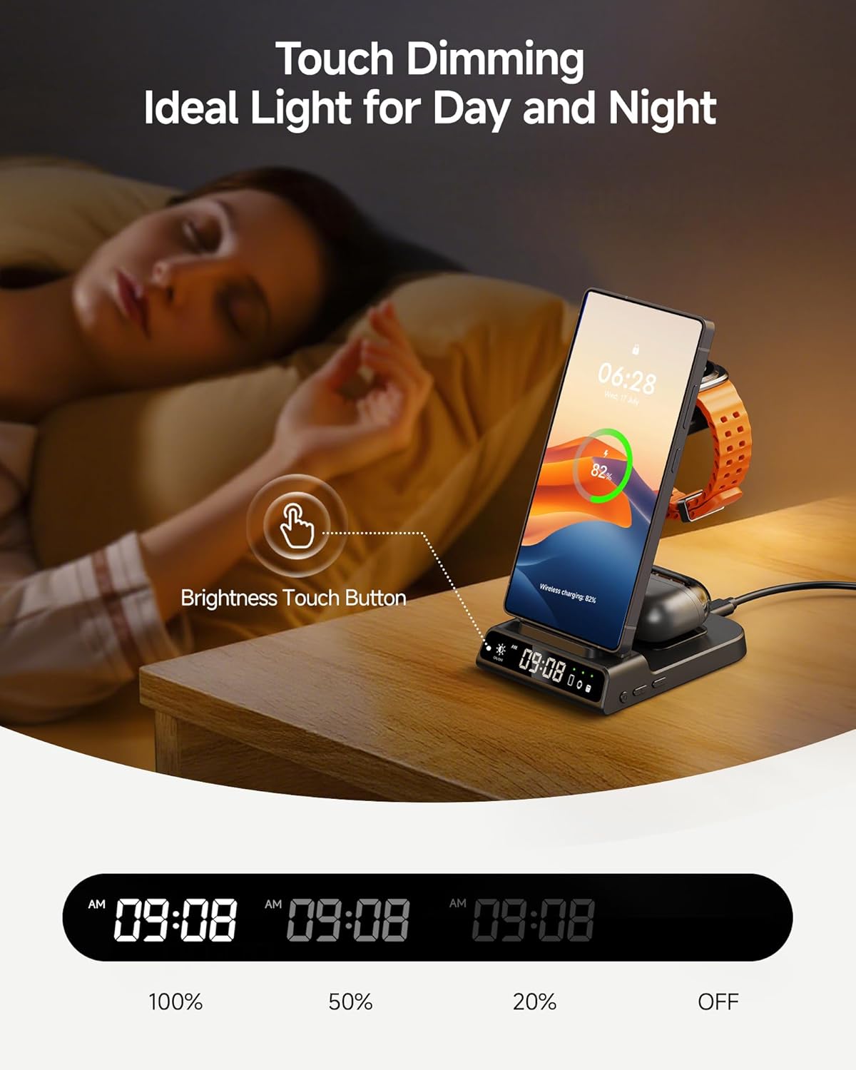 Wireless Charger for Samsung Devices, Wireless Charging Station for Galaxy S25 Ultra/S25+/S25/Z Flip7/Z Fold/S24 Ultra/S23/S22/S21, for Galaxy Watch 8/8 Classic/7/Ultra/6/5 Pro (Black)