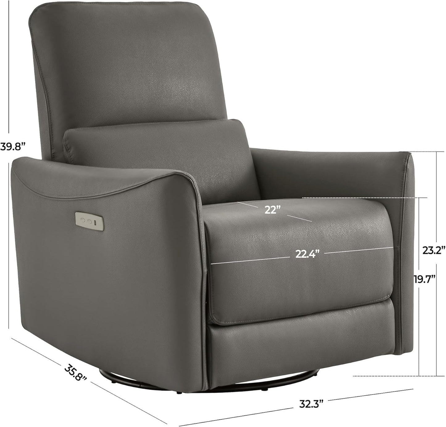 Power Swivel Glider Recliner Chair, Upholstered Leather Electric Reclining Sofa with Lumbar Support & USB Port, Modern Nursery Glider for Living Room & Bedroom, Grey