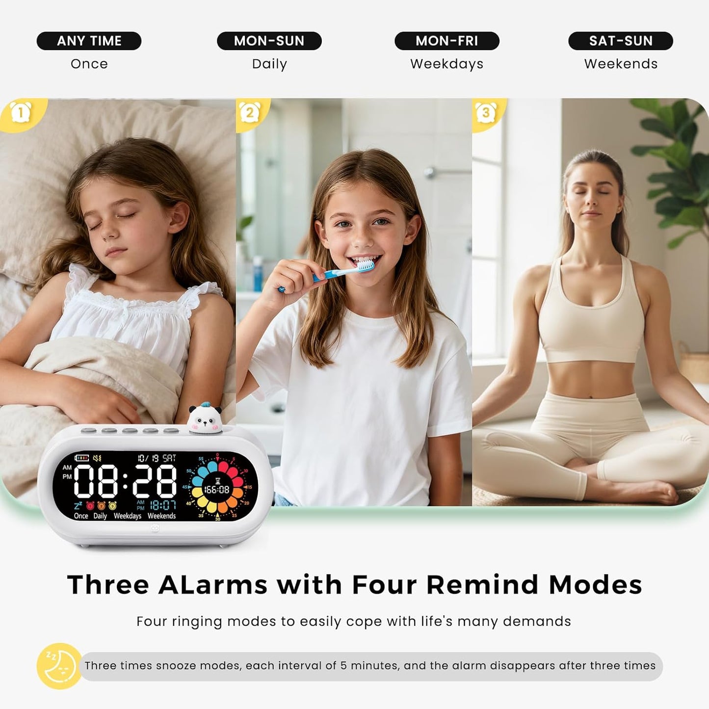 Mooking Alarm Clocks for Bedrooms, Digital Visual Timer for Kids, Rechargeable 199-Minute Silent Countdown Timers, Focus & Smoother Routines, Fitness Baking Studying Teaching