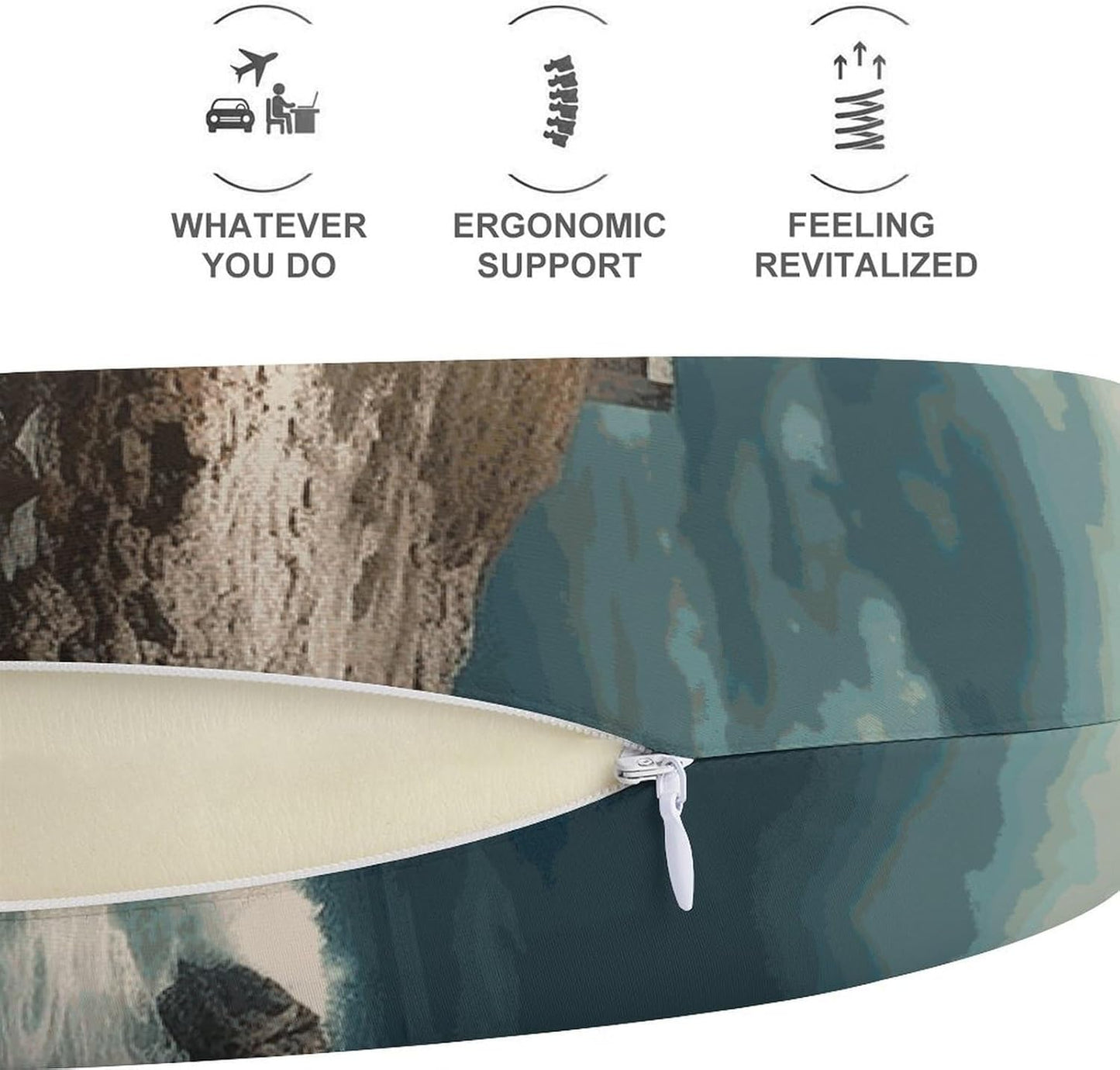 Lighthouse Seaside Neck Pillow Memory Foam U Shaped Pillows Portable Pillows for Shoulder Travel Head Support Pillow with Concealed Zipper for Airplane Car Home Office