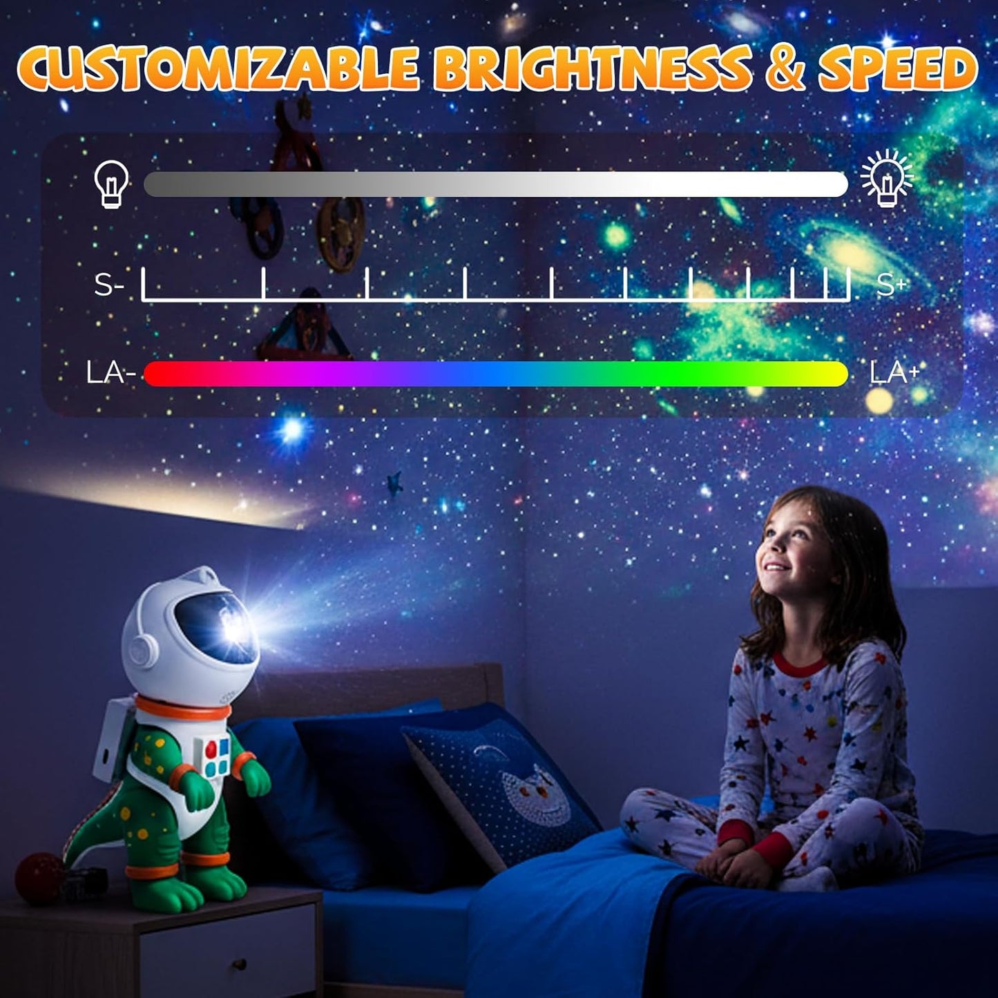 Dinosaur Astronaut Galaxy Star Projector Night Light, 8 in 1 LED Space Planetarium Lamp, 360° Rotating with Remote & Timer, Kids Adults Bedroom Decor, Christmas Birthday Gifts (Blue)