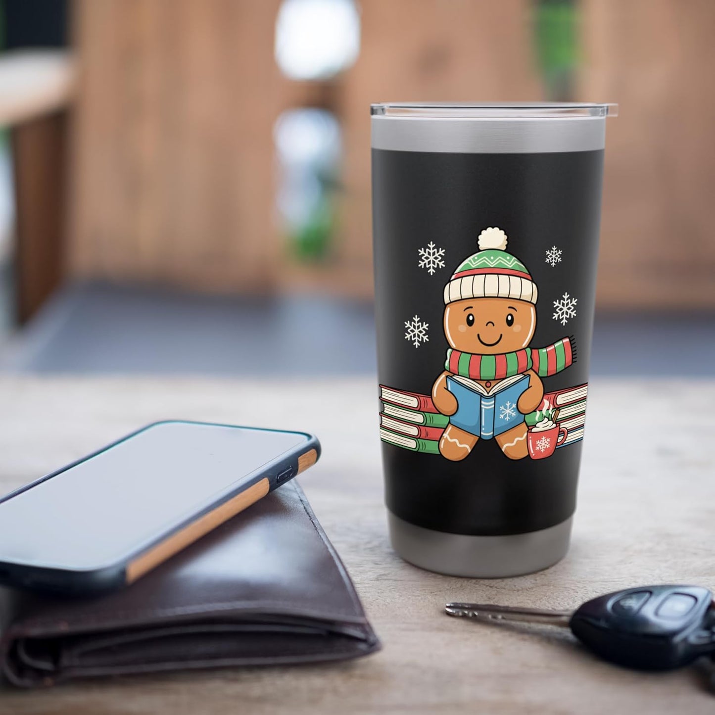 Gingerbread Reading Kids Christmas Book Lover Holiday Cozy Stainless Steel Insulated Tumbler