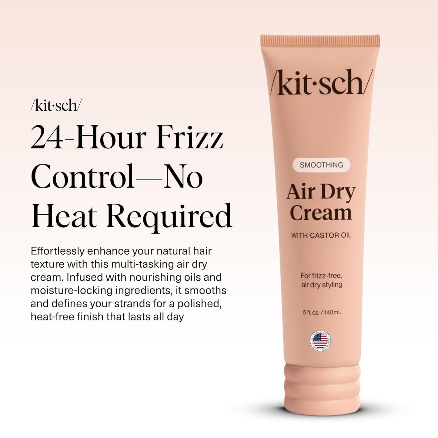Kitsch Smoothing Air Dry Cream for Hair – Frizz Control Hair Care Product with Castor Oil & Coconut Oil – Weightless Styling Cream - Enhances Natural Texture Appearance | Ideal Gifts for Women – 5 oz