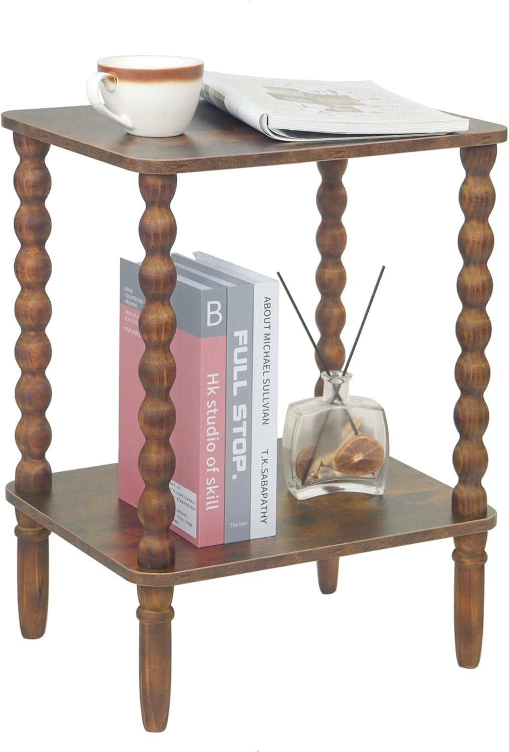 Side Table, Small End Table with Storage Shelf, 2-Tier Small Coffee Tables Living Room for Bedroom, Narrow Spaces (Rustic Brown)