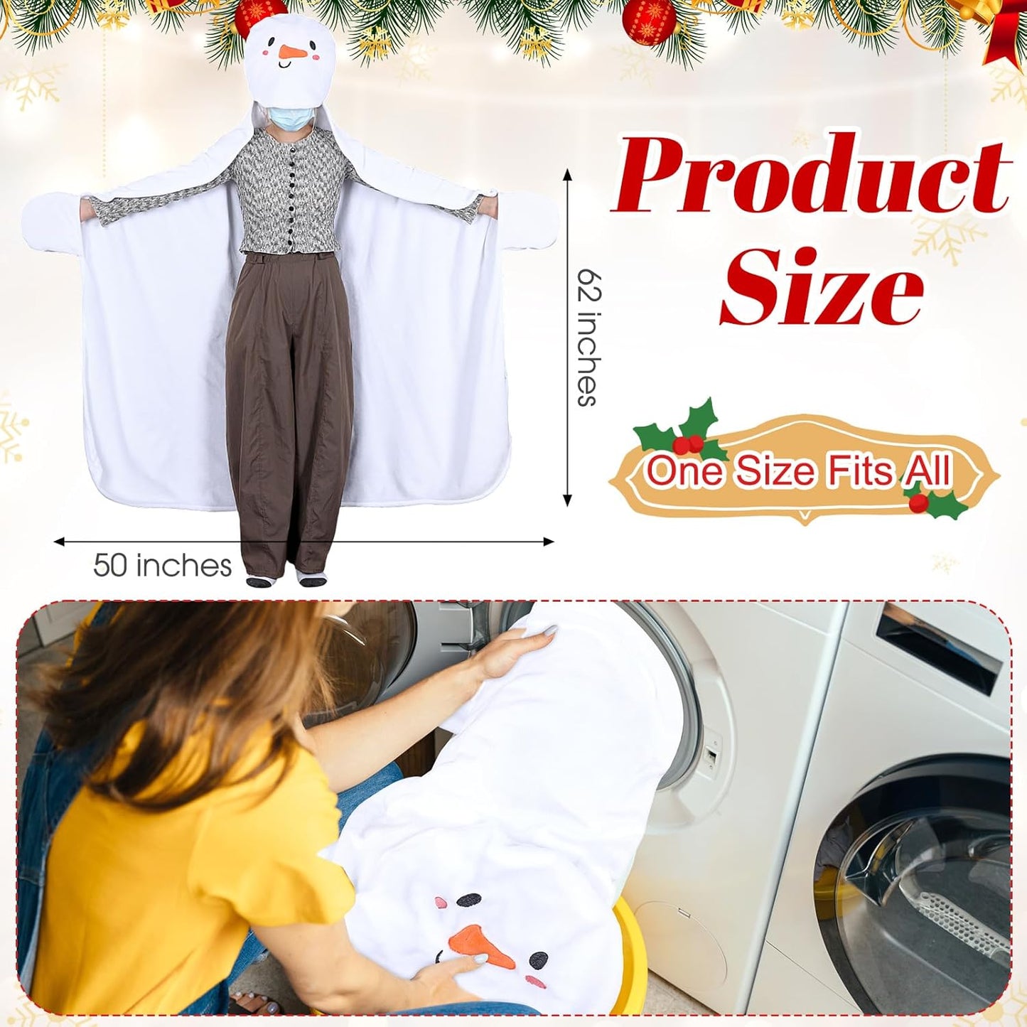 Peryiter Snowman Hooded Blanket for Adult: Soft Plush Wearable Cozy Blanket Throw Winter Snowman Gift for Women Men Christmas