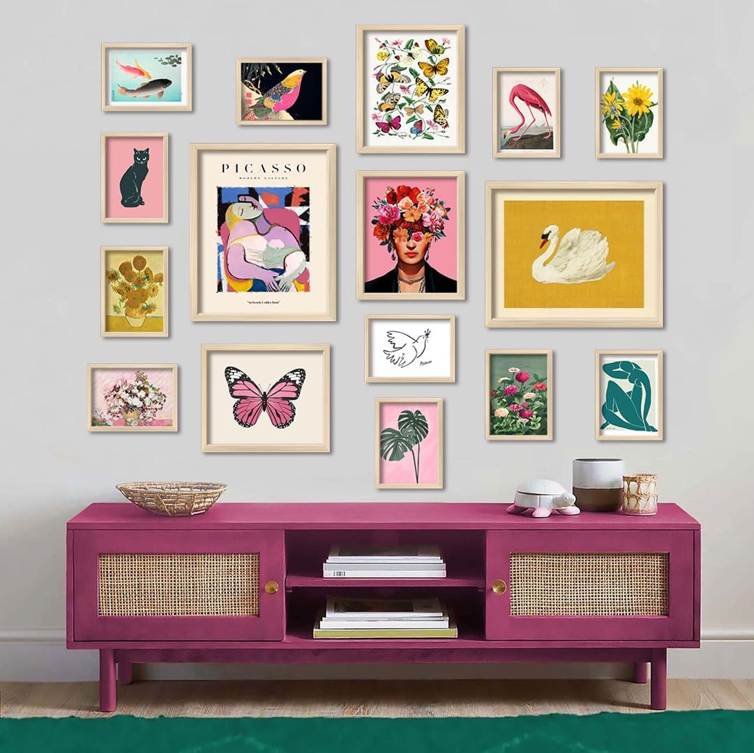16 PCS Eclectic Wall Art Decor, Modern Maximalist Wall Prints for Bedroom, Posters for Room Aesthetic, Wall Collage Kit Pictures for Living Room, Colorful Dorm Gallery Home Decor