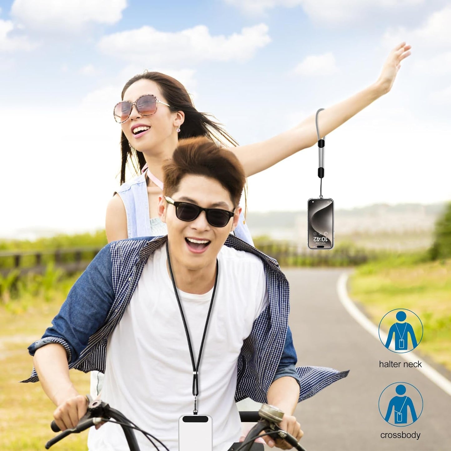 takyu Phone Lanyard, 2 Pack Adjustable Cell Phone Lanyard Crossbody Neck Strap & 2 Pack Phone Wrist Strap with 2 Pcs Tether Tabs Compatible for iPhone Android Smartphones-Black Grey